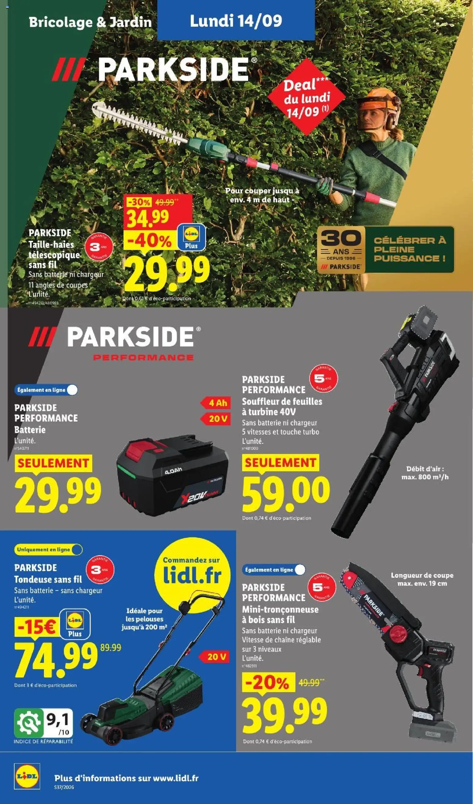 Prévisualisation de LIDL catalogue du magasin LIDL formulaire valide 10/09/2026 - Bricolage, Parkside, Batterie, Tondeuse, Souffleur, Tondeuse sans fil, Parkside tondeuse, Parkside tondeuse sans fil