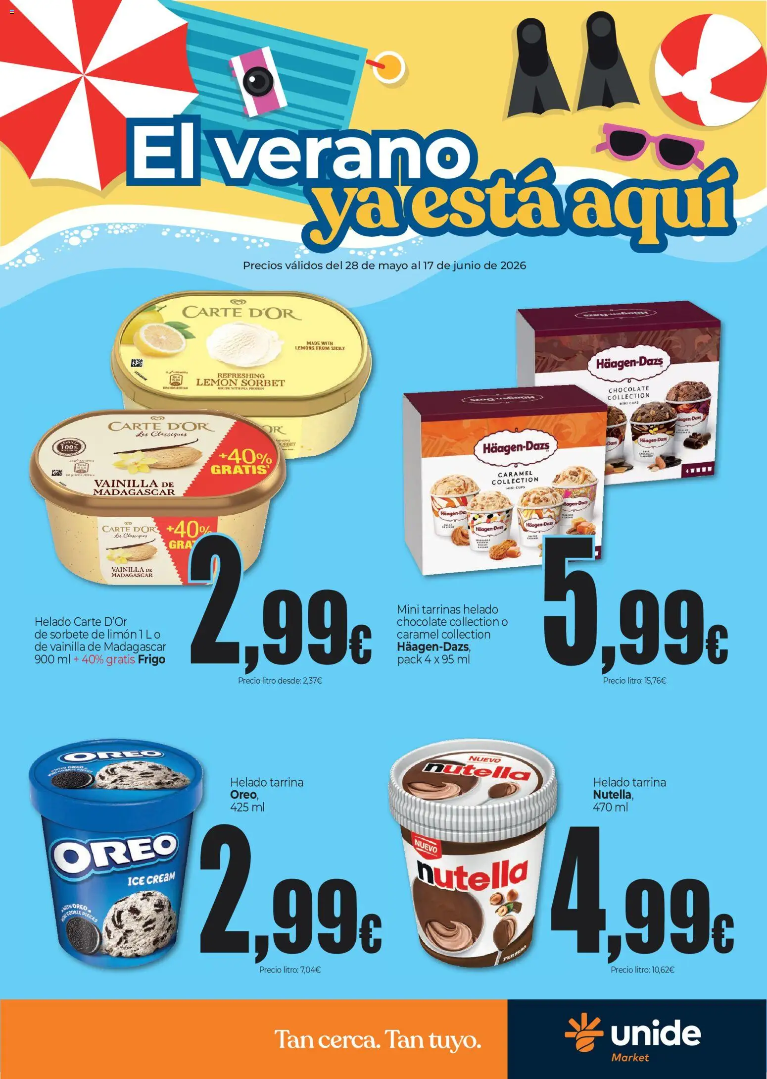 Vista previa del folleto de la tienda Unide válido desde el 28/05/2026 - Chocolate, Helado, Oreo, Limón, Nutella, Vainilla