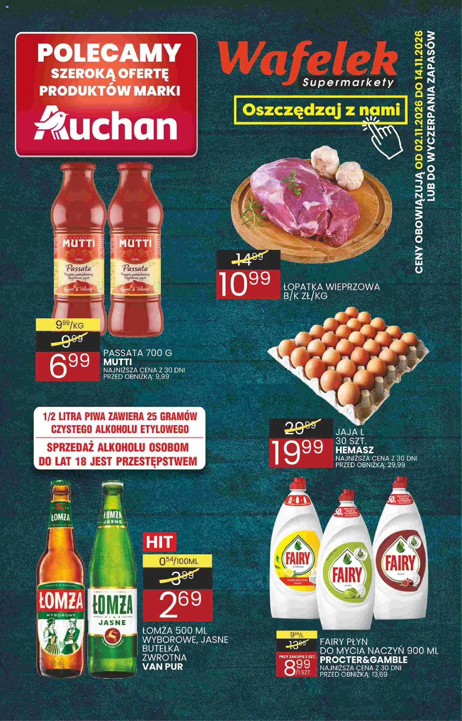 Pogląd gazetki "Wafelek gazetka" ze sklepu Wafelek ważnej od 02.11.2026 - Cytryna, Łopatka wieprzowa, Fairy, Jaja, Wafelek, Passata