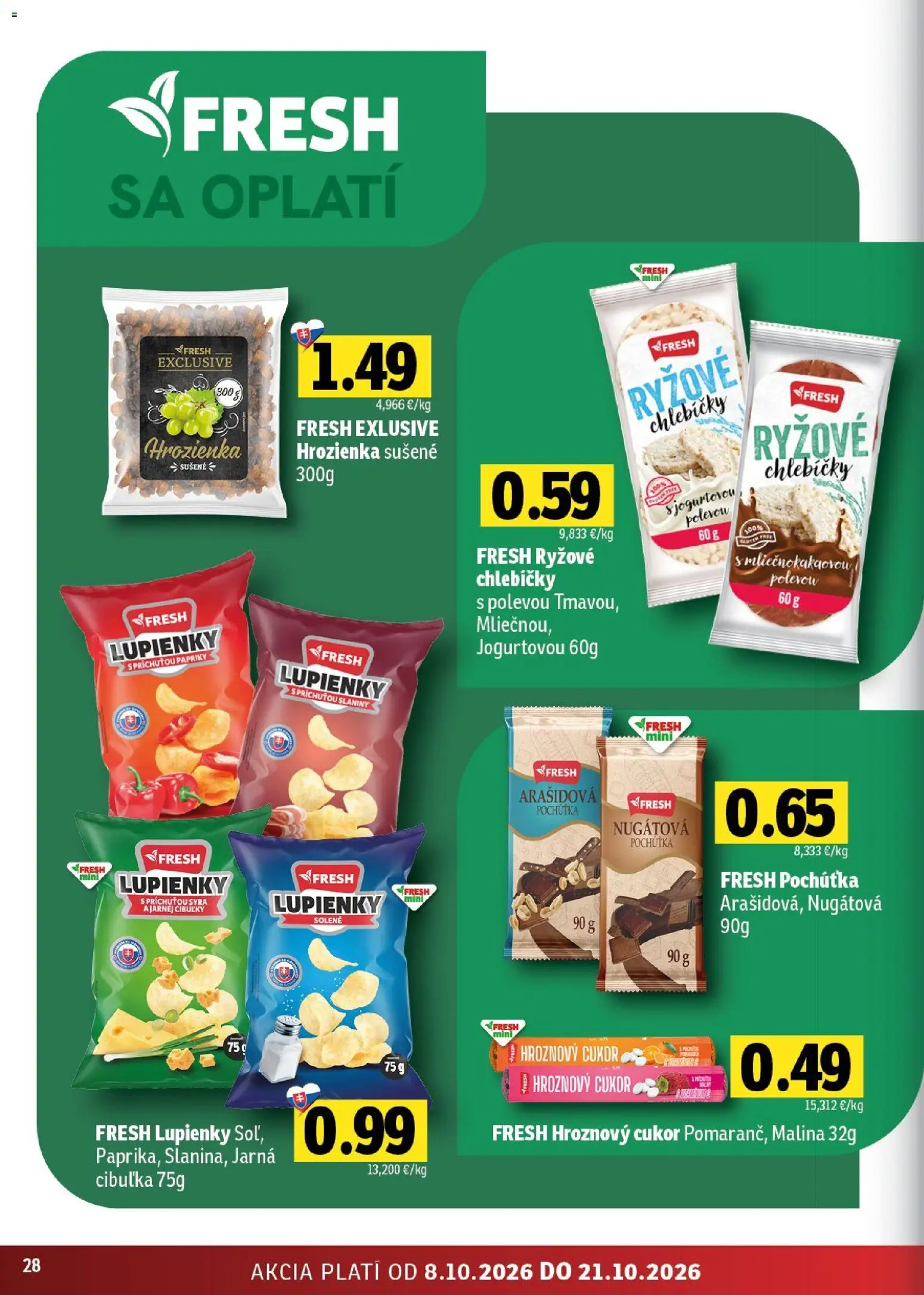 Náhľad Fresh letáku platného od 08.10.2026 - Cukor, Jarná cibuľka, Hroznový cukor, Hrozienka