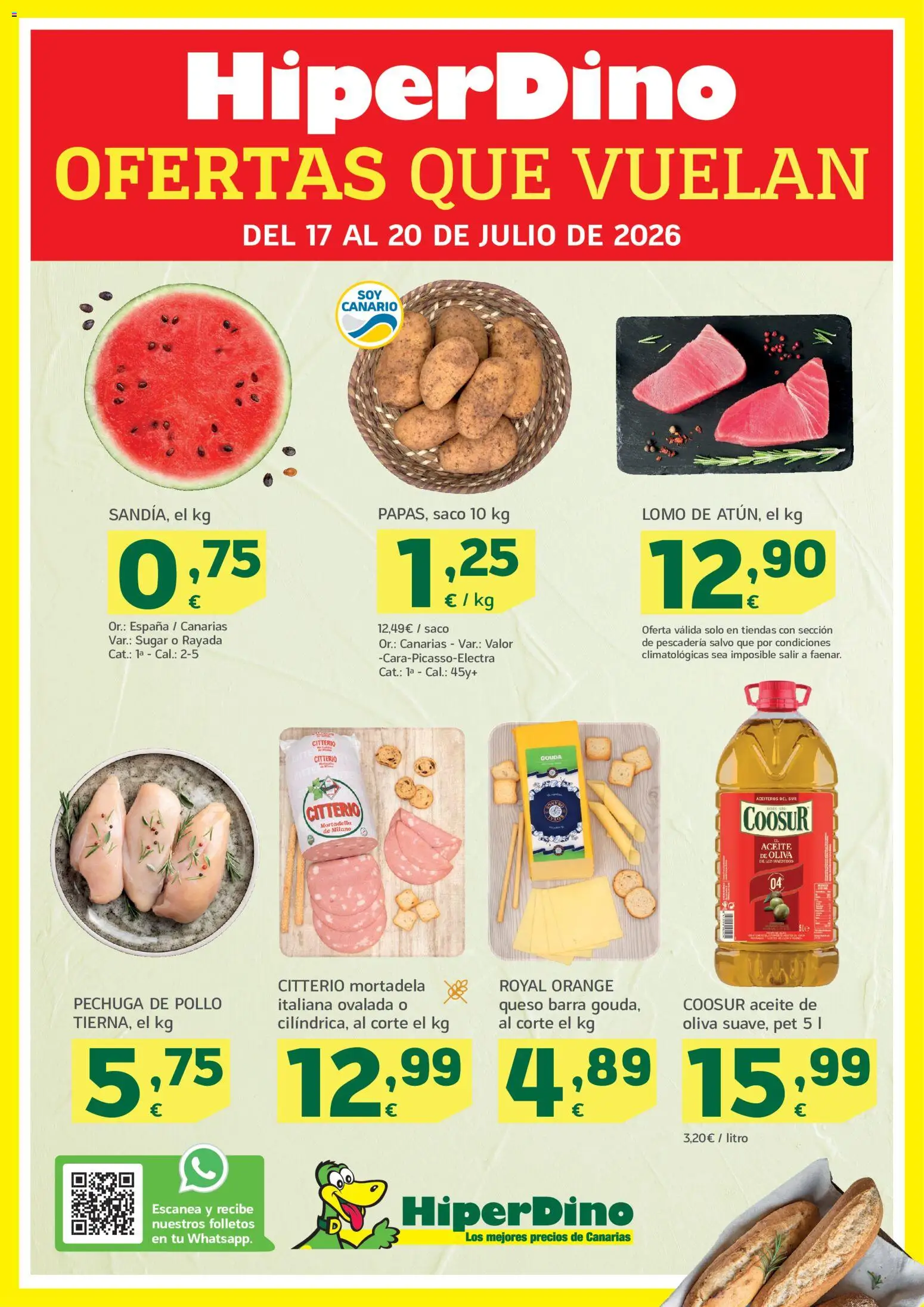 Vista previa del folleto de la tienda HiperDino válido desde el 17/07/2026 - Aceite de oliva, Queso, Aceite, Lomo, Mortadela, Pollo