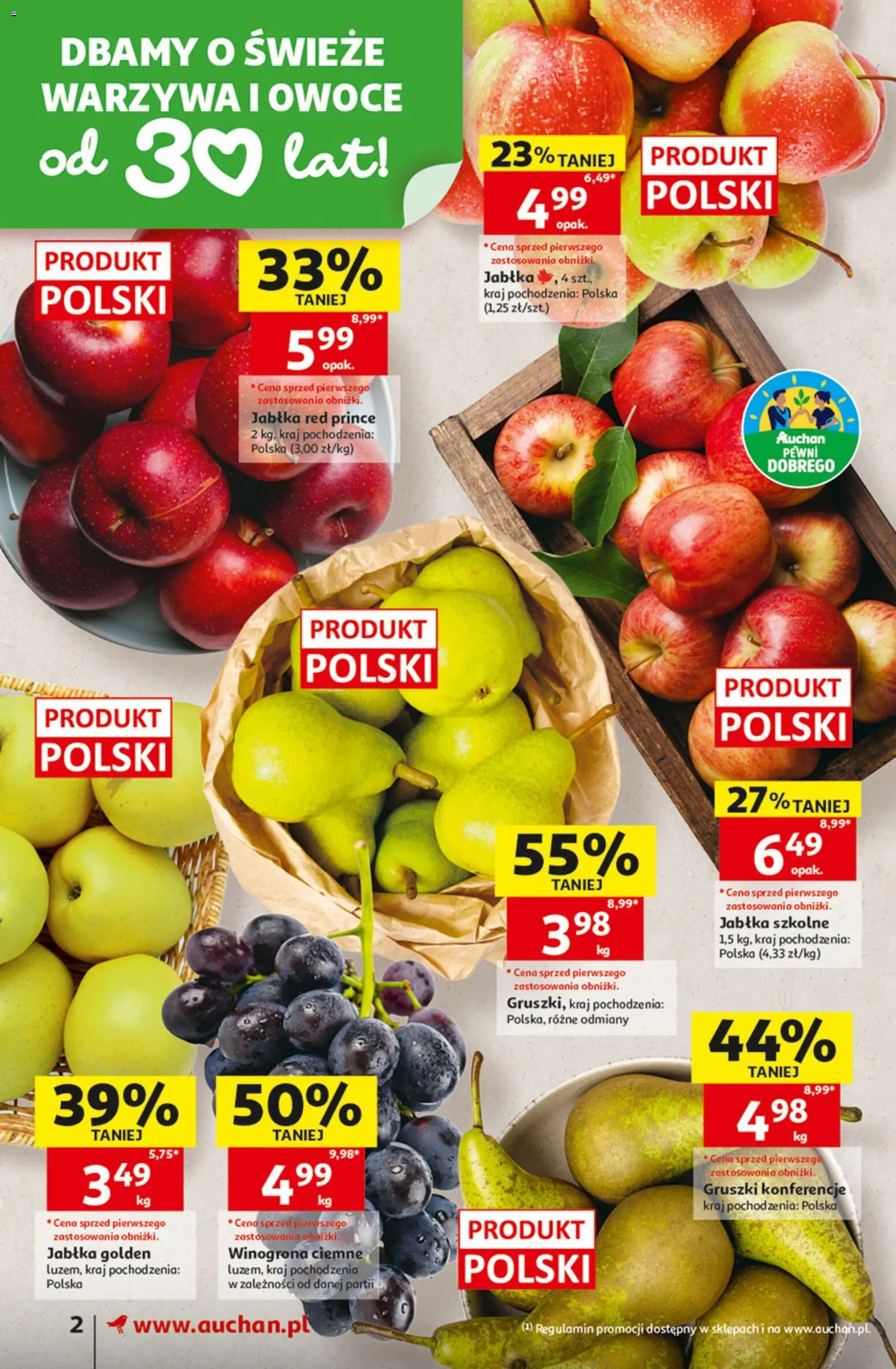 Pogląd gazetki "Auchan gazetka" ze sklepu Auchan ważnej od 08.10.2026 - Owoce, Warzywa, Gruszki, Winogrona, Jabłka