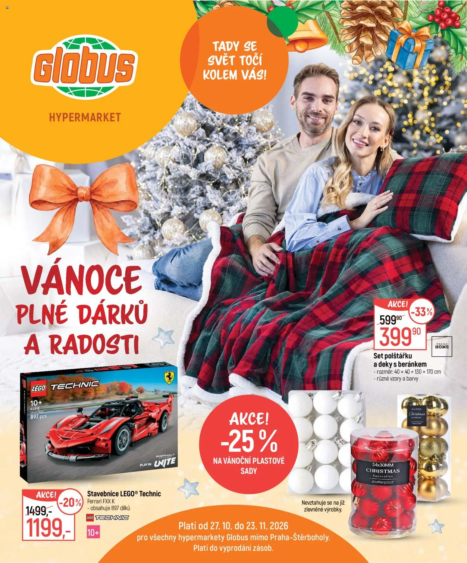 Náhled nabídky: Globus Globus leták - Vánoce plné dárků a radosti platný od 27.10.2026 - LEGO, Globus, Lego Technic, Barvy, Stavebnice, Deky