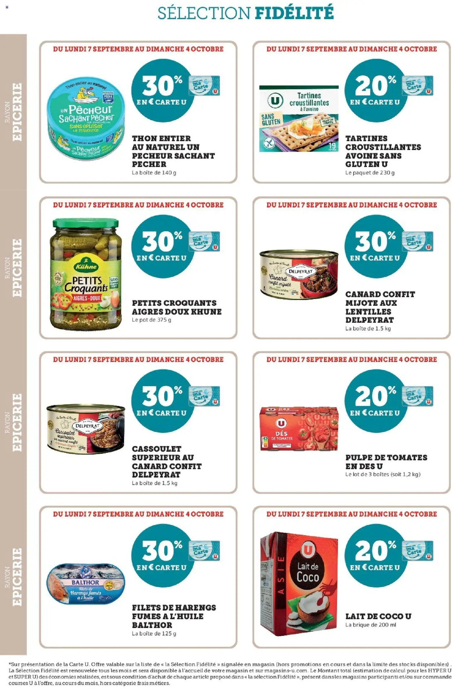 Prévisualisation de Super U - Ma sélection Carte U Septembre du magasin Super U formulaire valide 07/09/2026 - Coco, Cassoulet, Lait, Clé, Tomates, Brique, Tartines, Pulpe de tomates