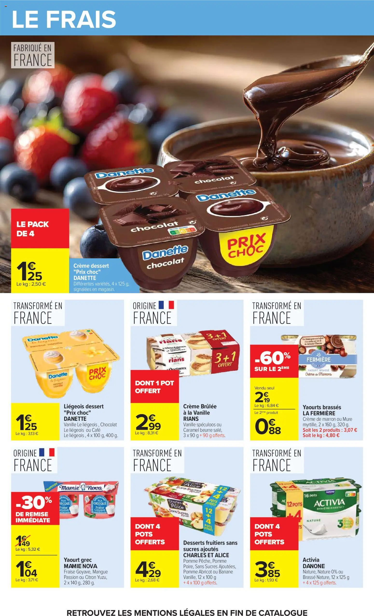 Prévisualisation de Carrefour Petit déjeuner du magasin Carrefour formulaire valide 03/11/2026 - Dessert, Pomme, Goyave, Beurre, Citron, Mangue, Crème dessert chocolat, Yaourt brassé