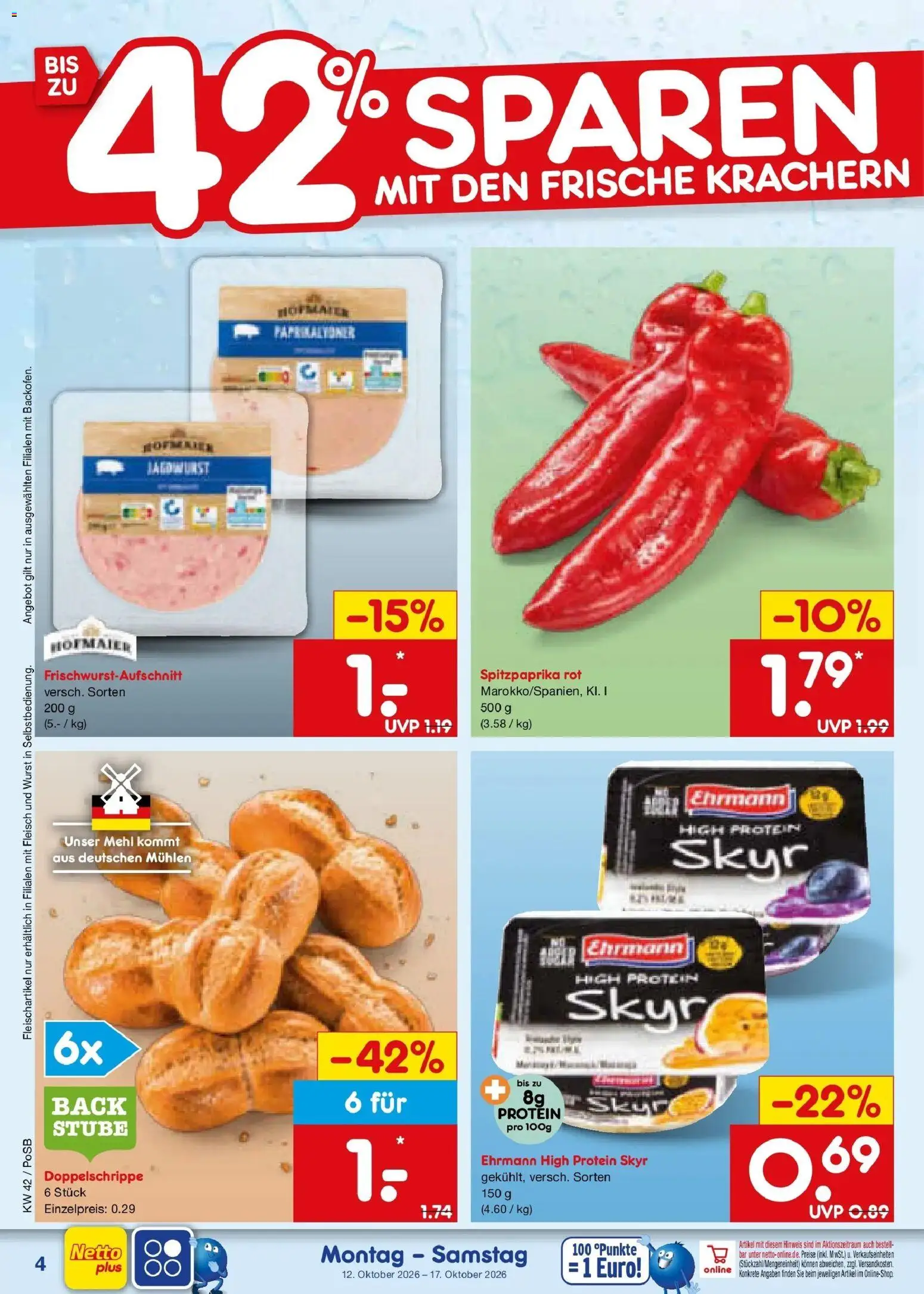 Vorschau von dem Prospekt des Geschäftes Netto Marken-Discount, gültig ab dem 12.10.2026 - Wurst, Skyr, Fleisch, Mehl