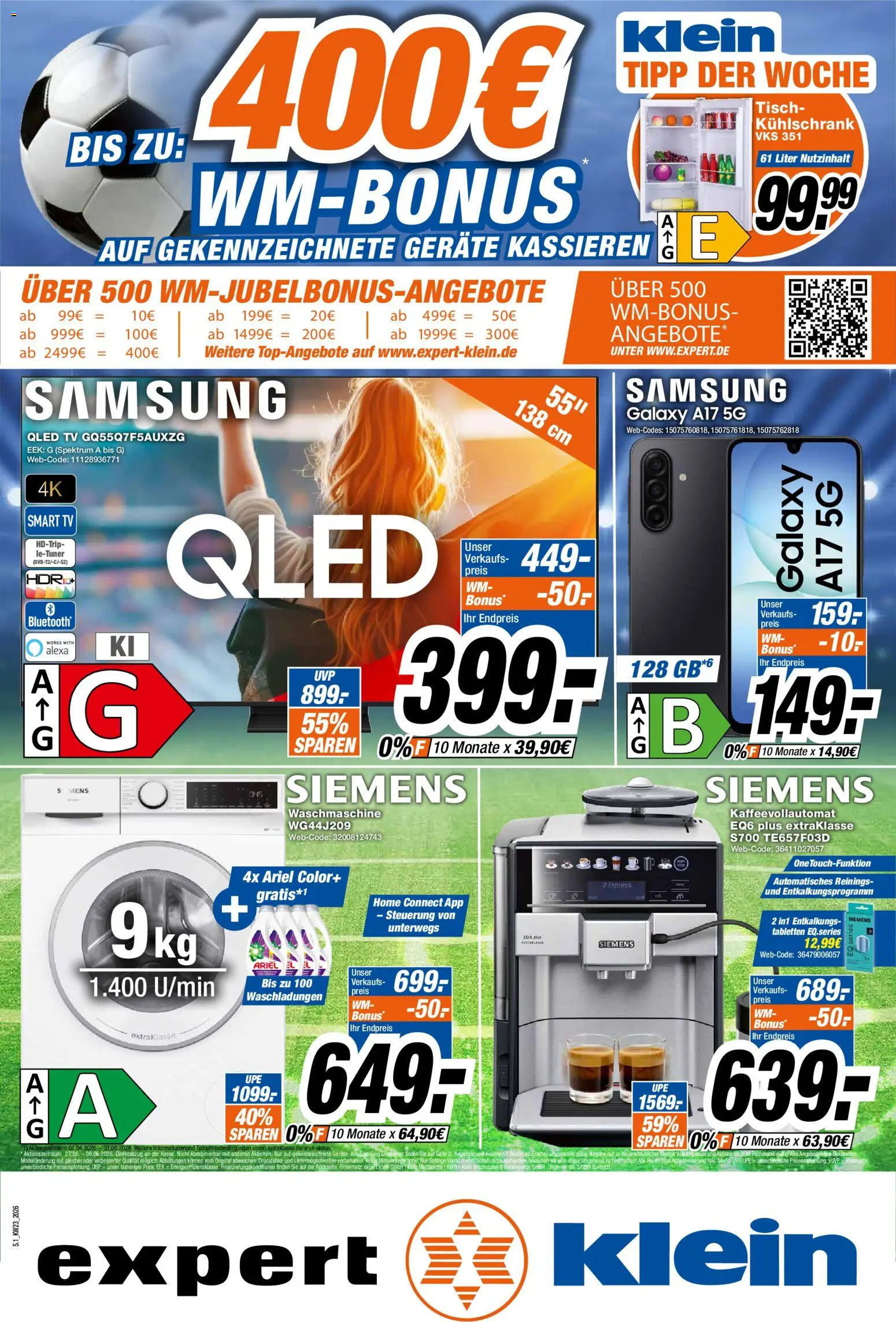 Vorschau von dem Prospekt des Geschäftes Expert, gültig ab dem 01.06.2026 - Samsung, Waschmaschine, TV, Kaffeevollautomat, Kühlschrank, Siemens, Ariel, Tisch