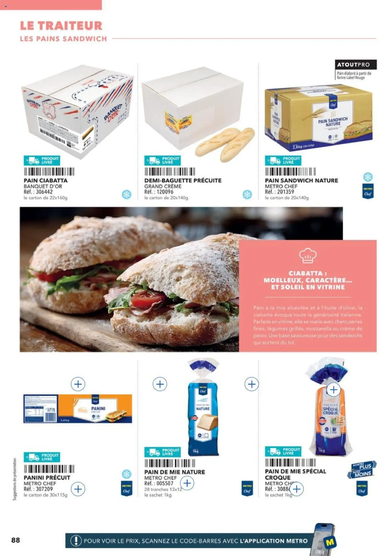 Prévisualisation de METRO - Restauration rapide du magasin METRO formulaire valide 14/04/2026 - Panini, Pain, Mozzarella, Vitrine, Farine, Pain de mie, Base, Ciabatta