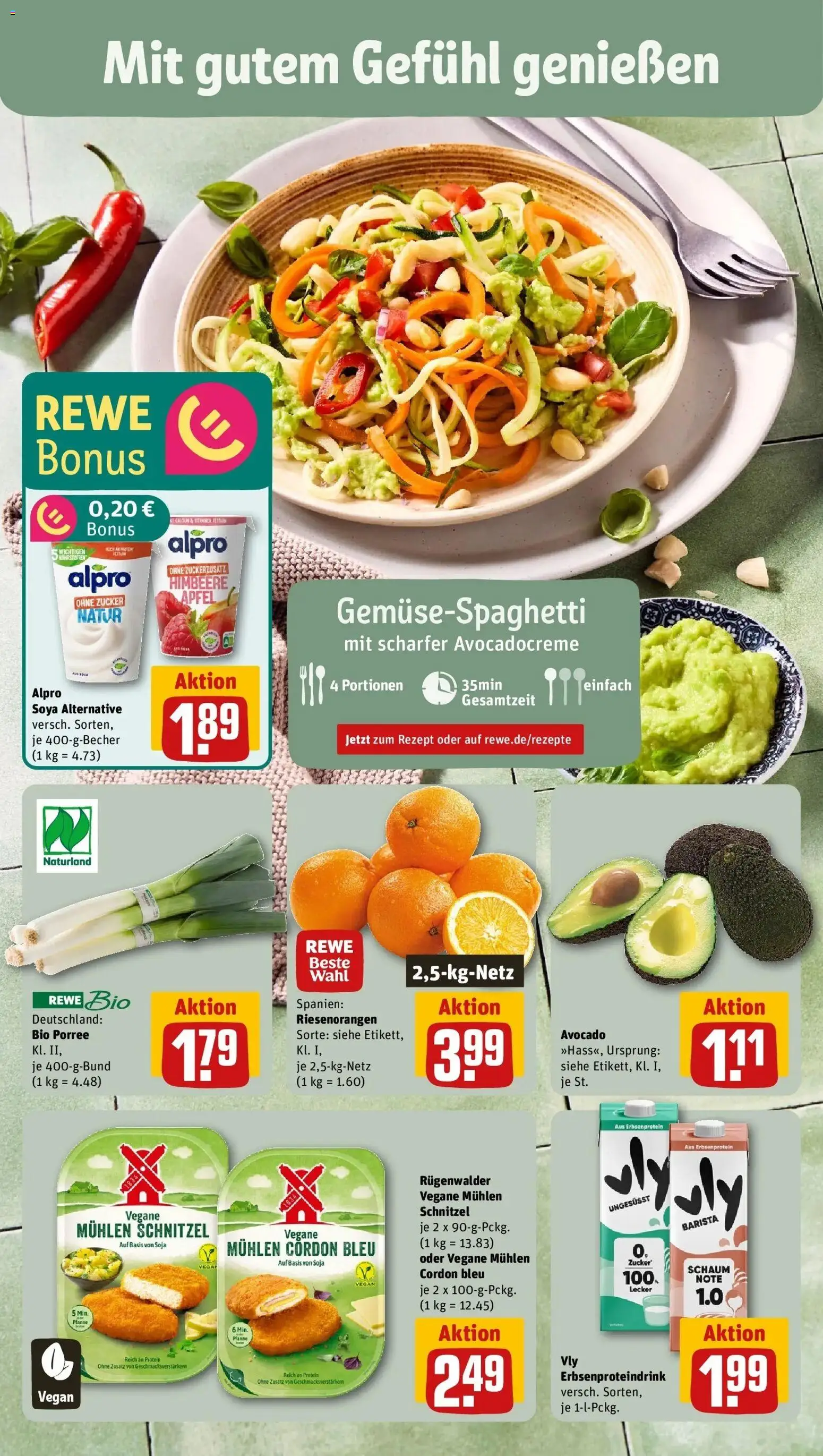 Vorschau von dem Prospekt des Geschäftes Rewe, gültig ab dem 05.04.2026 - Schnitzel, Äpfel, Avocado, Himbeere, Zucker, Alpro