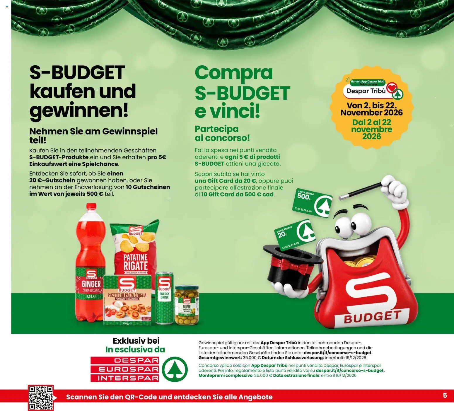 Anteprima dell'opuscolo Eurospar volantino Bolzano dal negozio Eurospar valido da 29/10/2026 - Pasta, Pasta sfoglia, Pomodoro, Olio, Patatine, Olive, Data, Olio di semi