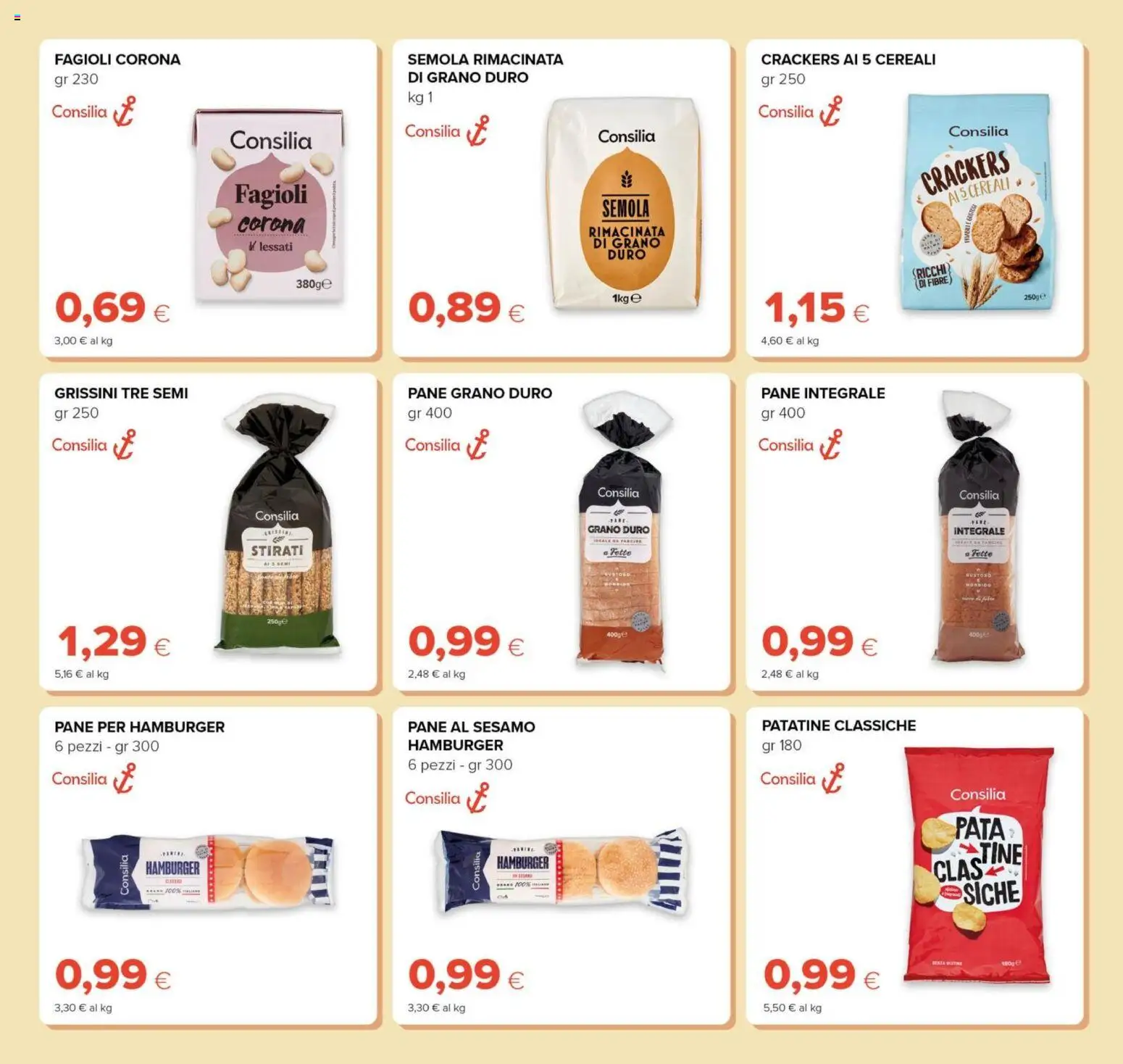 Anteprima dell'opuscolo Oasi volantino Prezzi Ribassati dal negozio Oasi valido da 21/08/2026 - Pane, Fagioli, Sesamo, Cereali, Crackers, Patatine, Semola, Grissini