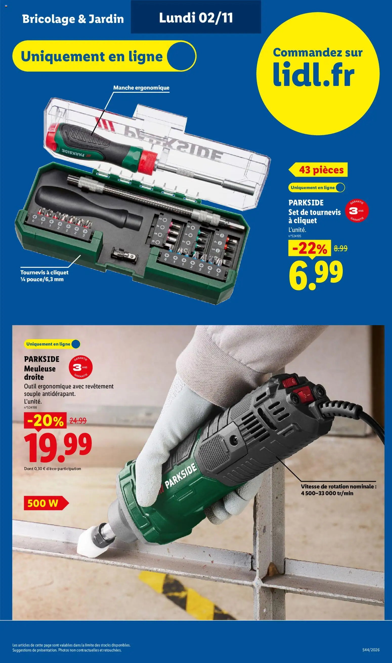 Prévisualisation de LIDL catalogue du magasin LIDL formulaire valide 29/10/2026 - Bricolage, Parkside, Meuleuse, Tournevis, Set de tournevis