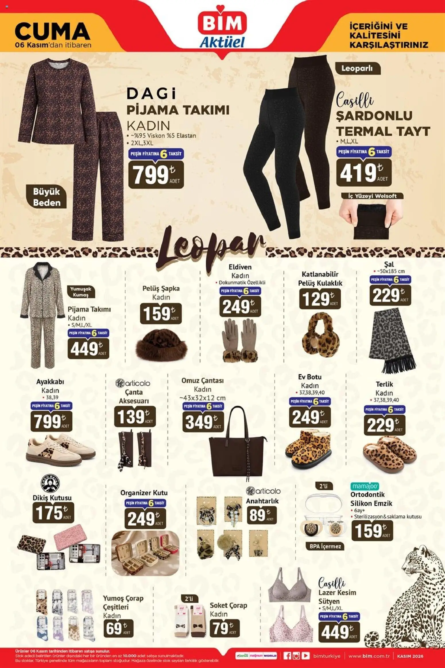 BİM BİM - Katalog Cuma 06.11.2026 - Broşürünün önizlemesi - Kulaklık, Çanta, Şapka, Çorap, Eldiven, Tayt, Pijama, Saklama kutusu