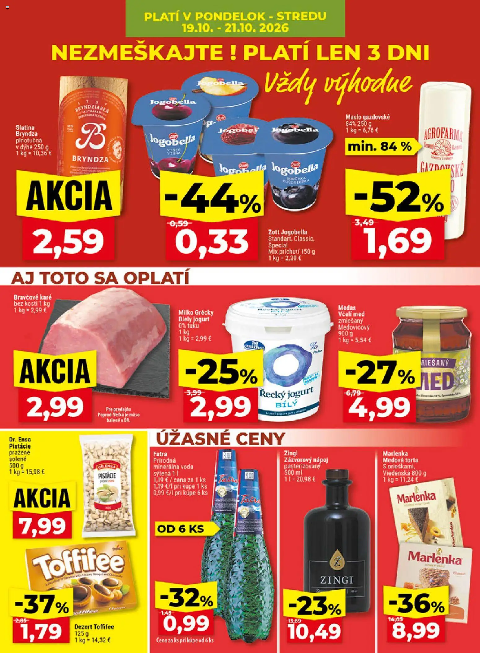 Náhľad Klas letáku platného od 19.10.2026 - Maslo, Torta, Marlenka, Bryndza, Toffifee, Jogurt, Pistácie, Biely jogurt