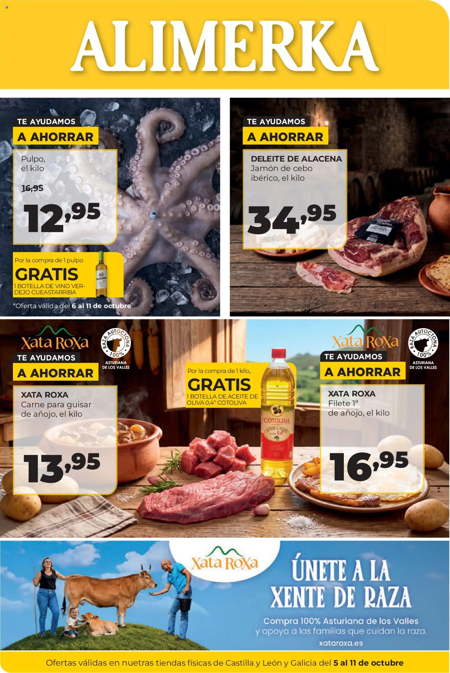 Vista previa del folleto de la tienda Alimerka válido desde el 05/10/2026 - Té, Jamón, Vino, Aceite, Carne, Filete