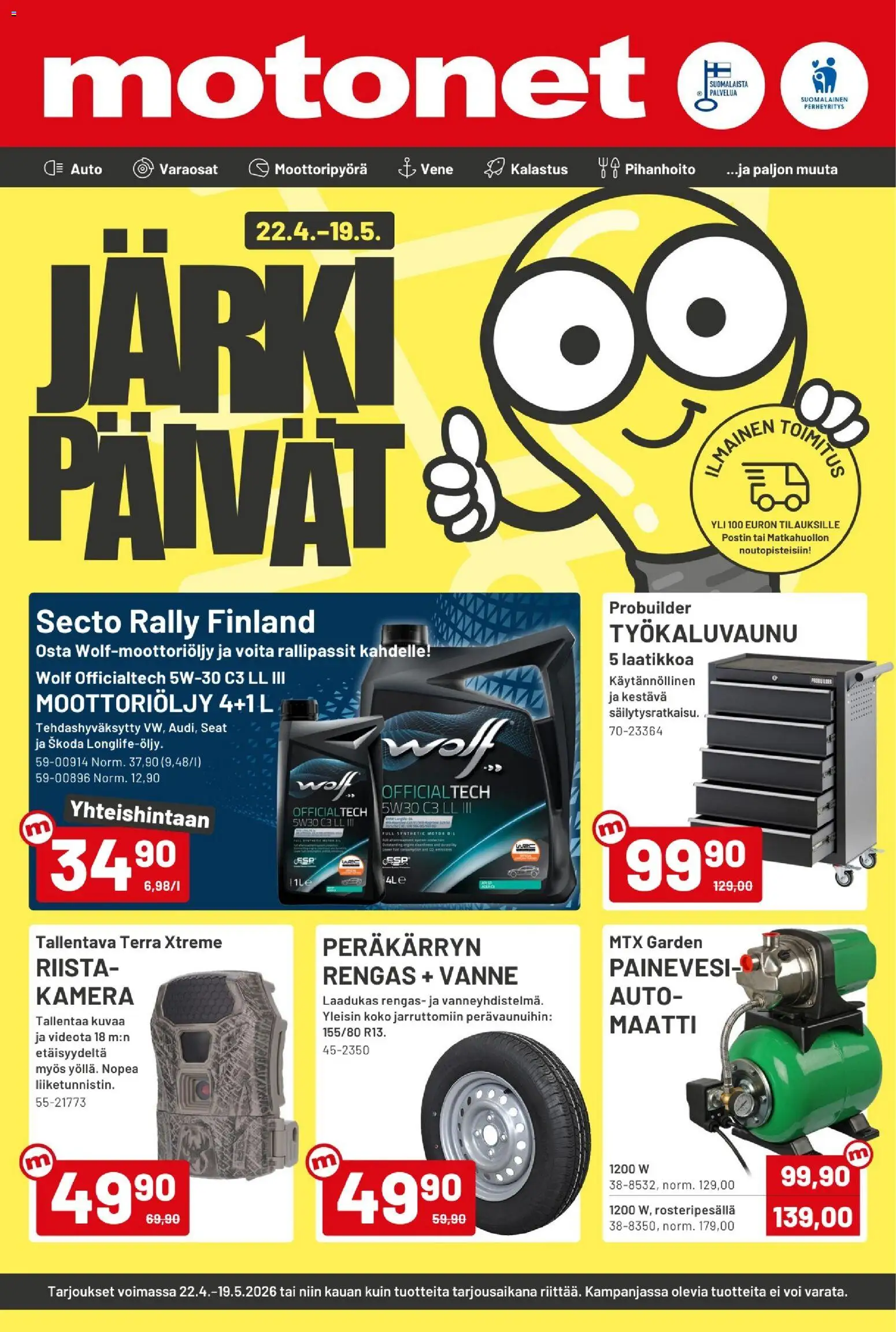 Kaupan Motonet Motonet tarjoukset esikatselu, voimassa 22/04/2026 - Vene, Kamera, Voi, Moottoriöljy