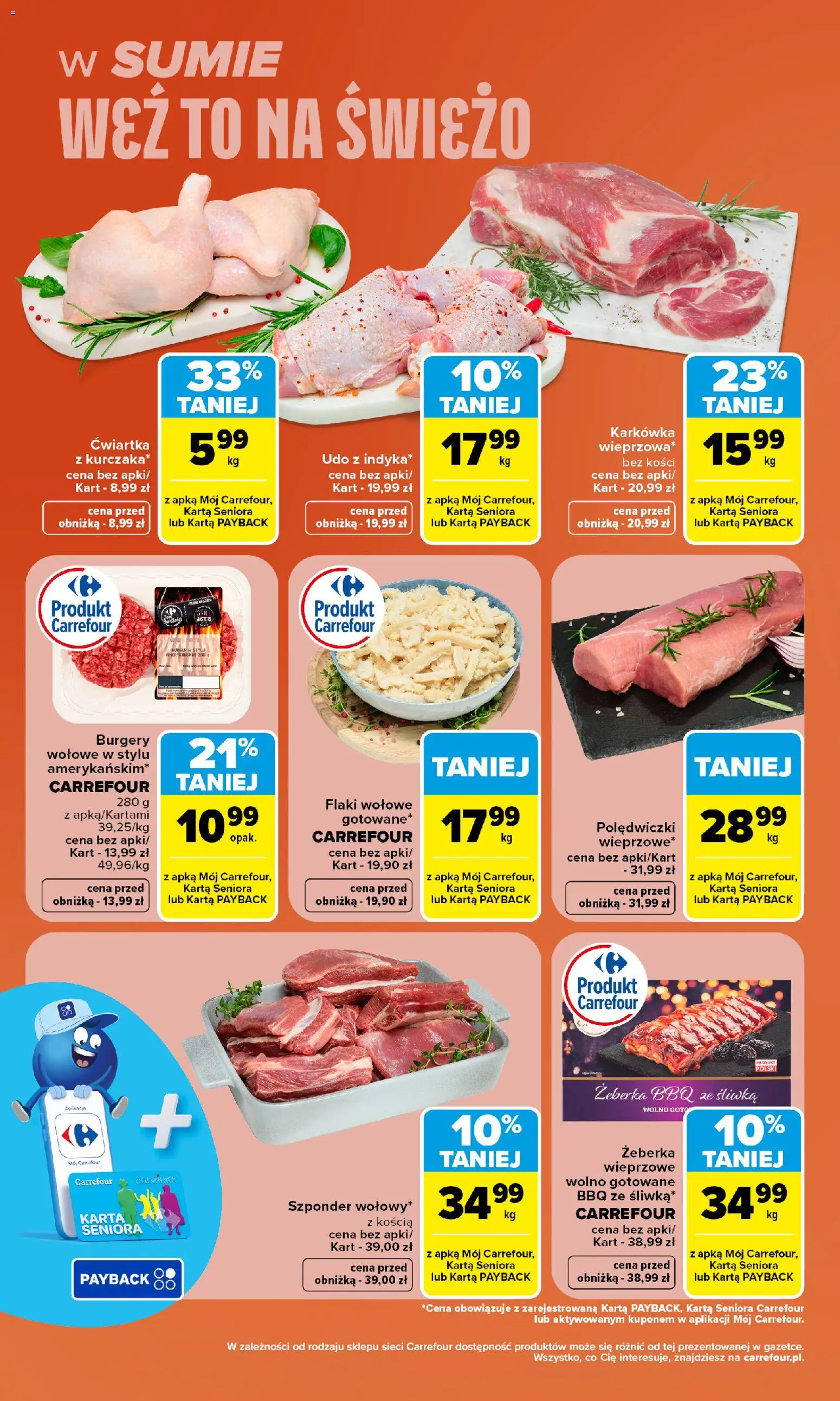 Pogląd gazetki "Carrefour gazetka - Weź to na świeżo" ze sklepu Carrefour ważnej od 26.10.2026 - Burger, Flaki, Żeberka, Flaki wołowe, Żeberka BBQ, Polędwiczki, Burgery wolowe, Wolno gotowane