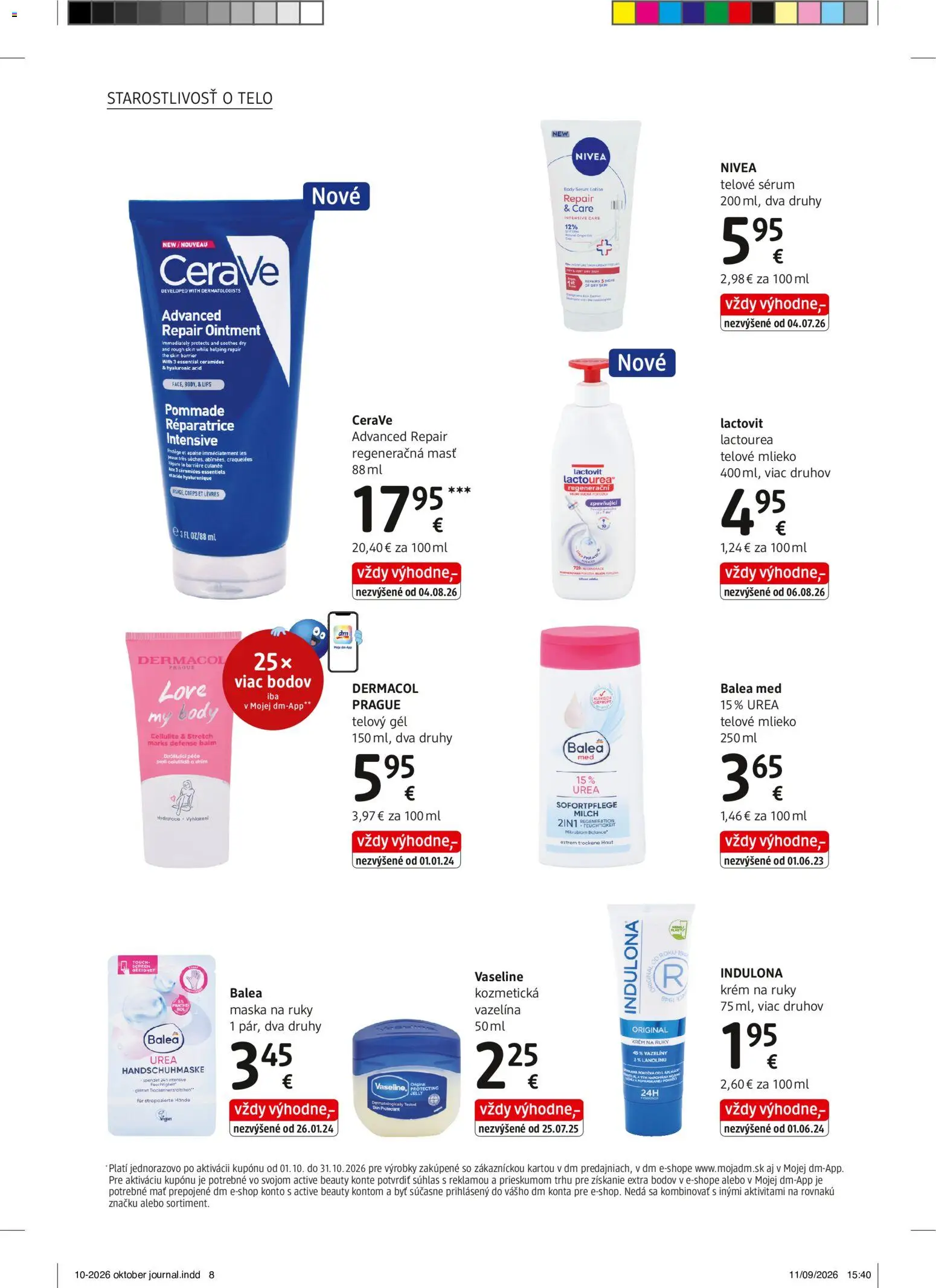 Náhľad dm drogerie letáku platného od 01.10.2026 - CeraVe, Mlieko, Nivea, Maska, Indulona, Lactovit, Krém, Krém na ruky