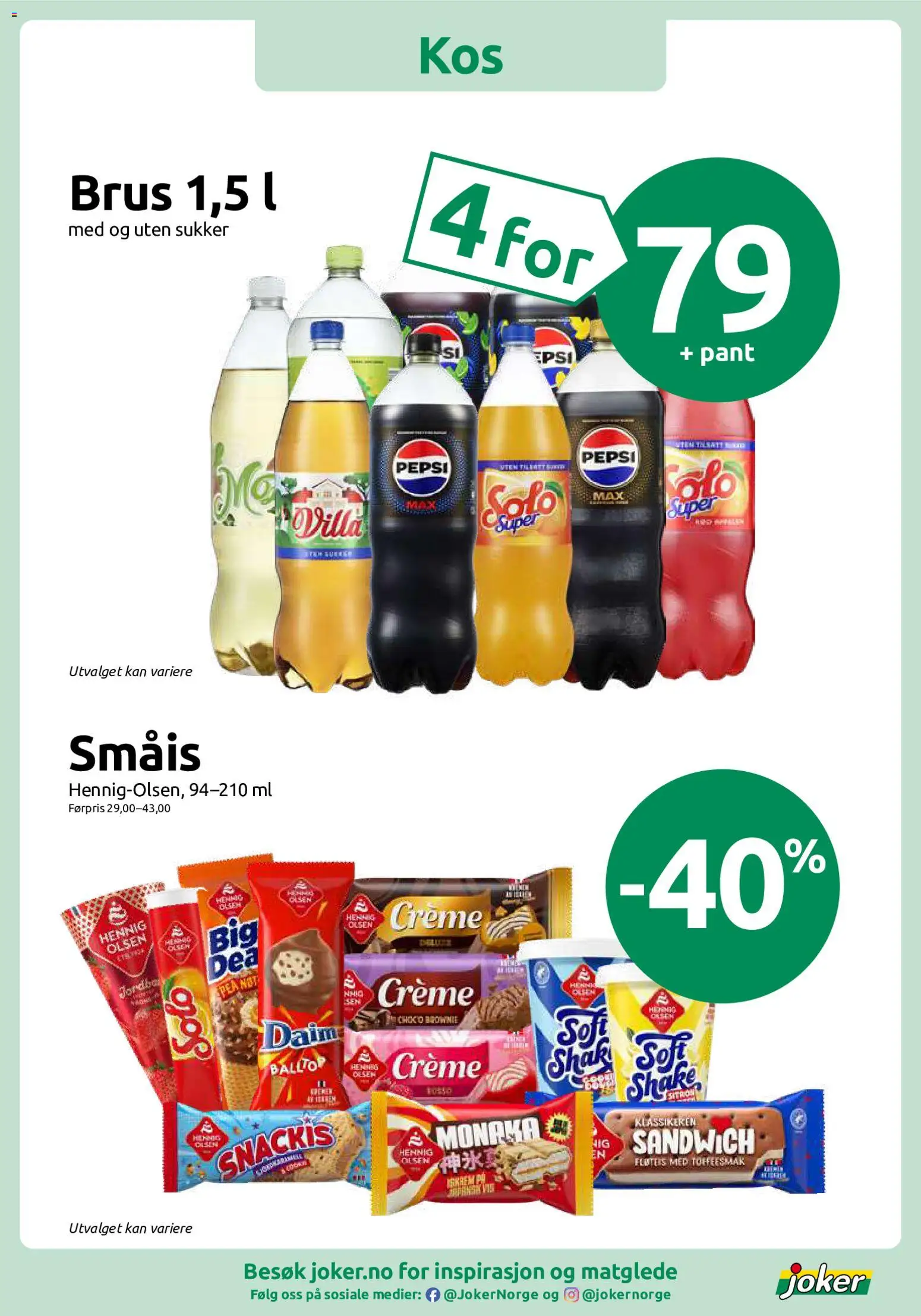Forhåndsvis Joker kundeavis fra butikk Joker gyldig fra 21/09/2026 - Iskrem, Brus, Sukker, Brownie, Sitron, Pepsi, Sandwich