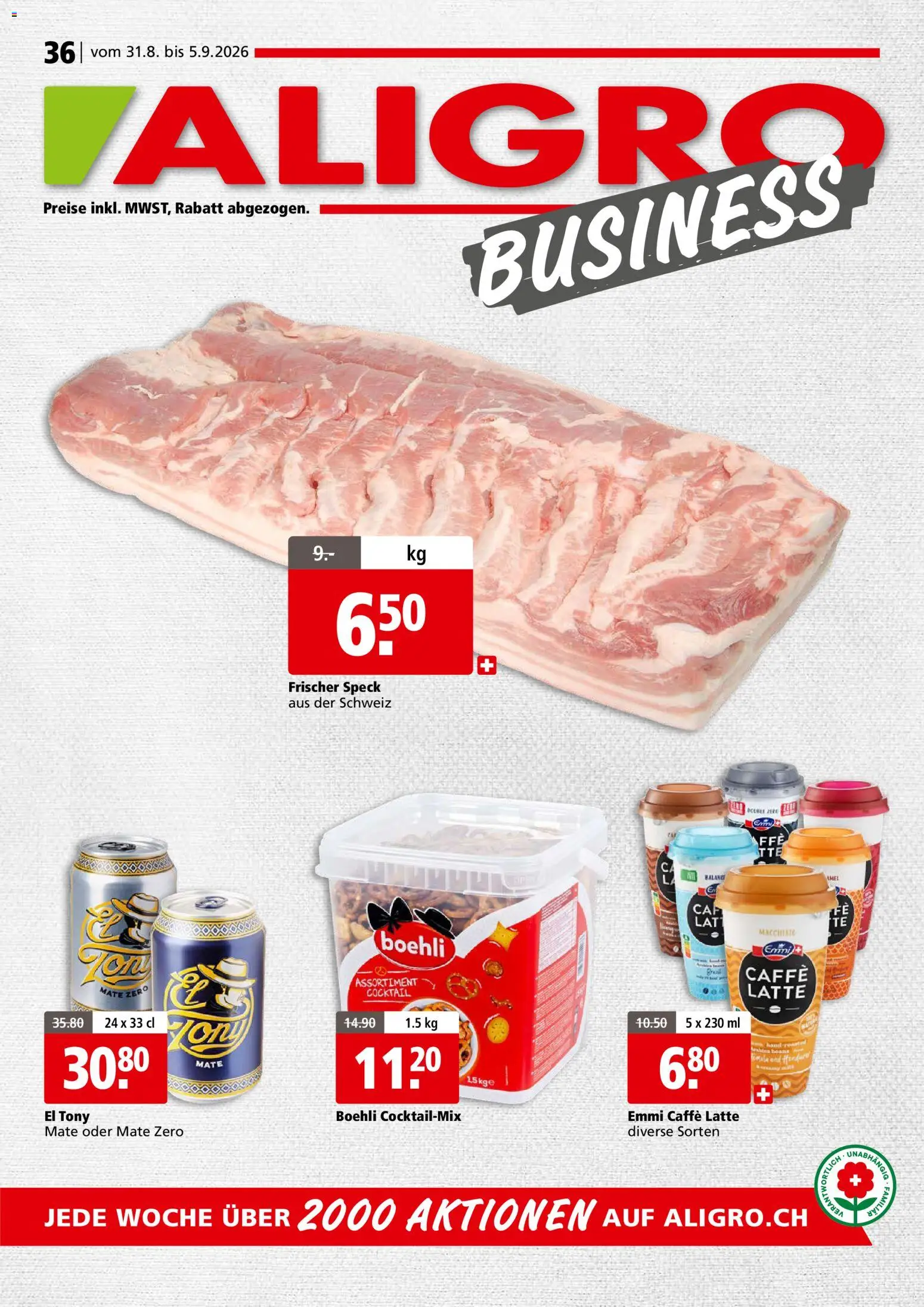 Vorschau des Merkblatts Aligro aktionen Business Chavannes, Matran, Genf, Sitten vom Shop Aligro gültig von 31.08.2026 bis 05.09.2026