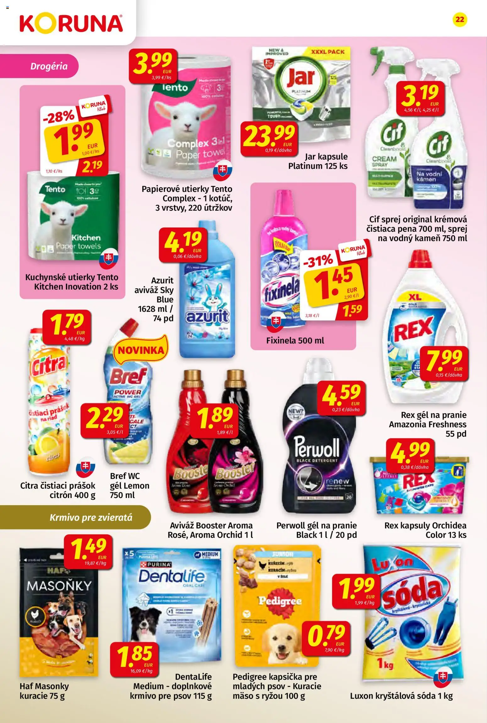 Náhľad Koruna letáku platného od 09.10.2026 - Jar, Kuchynské utierky, Cif, Pena, Aviváž, Papierové utierky, Utierky, Gél na pranie