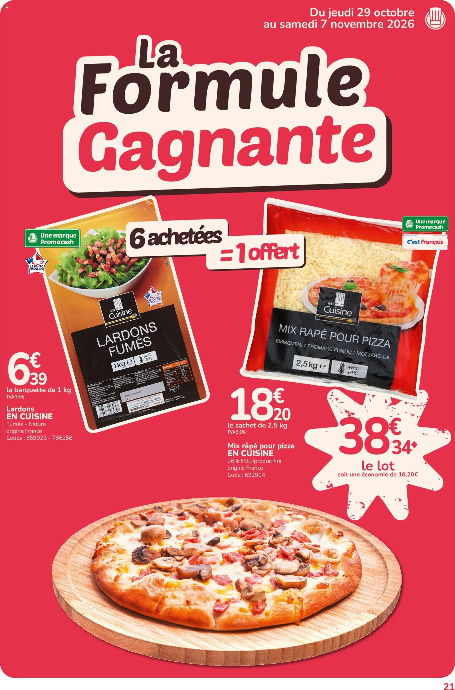 Prévisualisation de Promocash catalogue Rendez-vous Promos du magasin Promocash formulaire valide 29/10/2026 - Pizza, Fromage, Mozzarella, Lardons, Emmental, Porc, Fromage fondu, Râpe