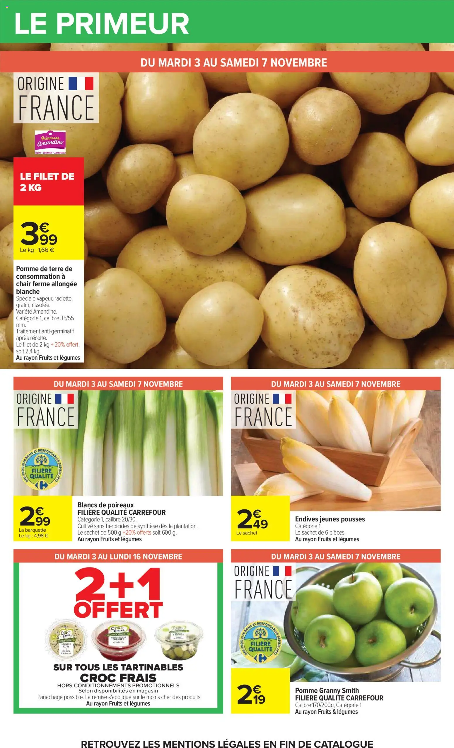 Prévisualisation de Carrefour Petit déjeuner du magasin Carrefour formulaire valide 03/11/2026 - Fruits, Pomme, Poireaux, Pomme de terre, Endives, Tomates, Pomme de terre de consommation