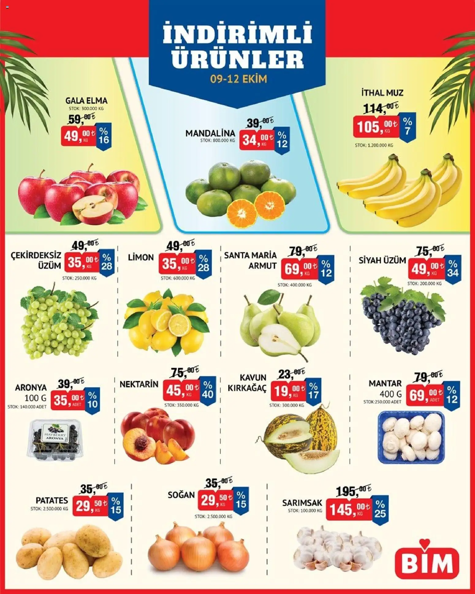 BİM BİM Katalog 09.10.2026 - Broşürünün önizlemesi - Armut, Patates, Limon, Mantar, Elma, Muz, Kavun, Mandalina