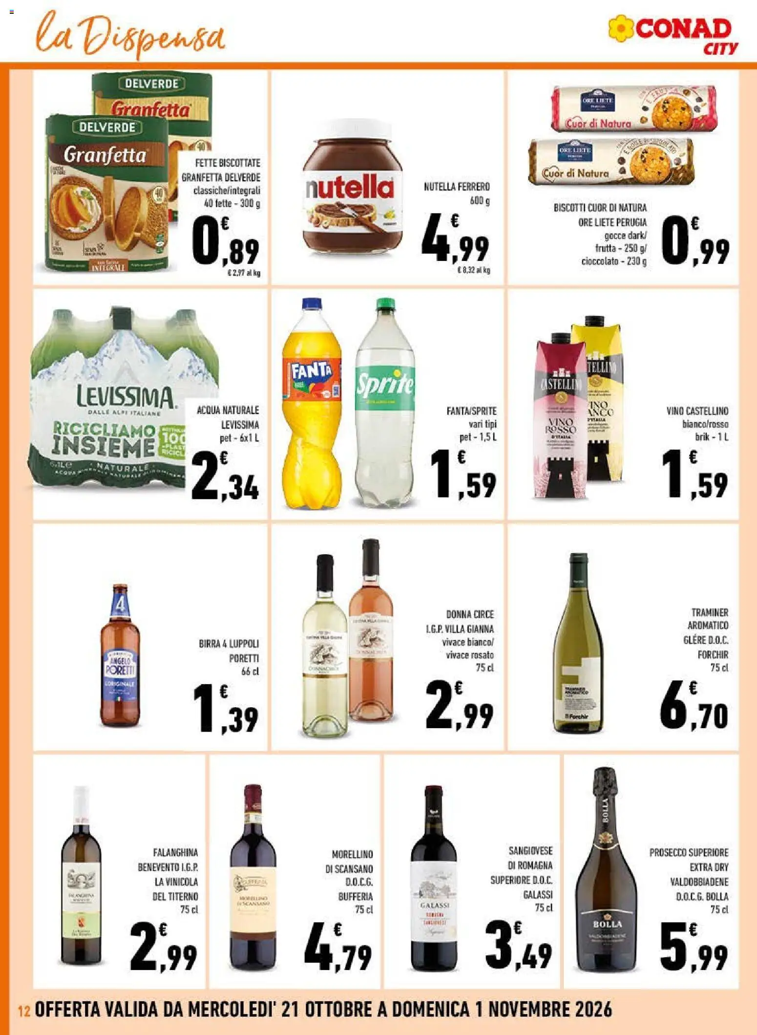Anteprima dell'opuscolo Conad volantino City Lazio dal negozio Conad valido da 21/10/2026 - Acqua, Biscotti, Vino, Birra, Cioccolato, Frutta, Fanta, Fette biscottate