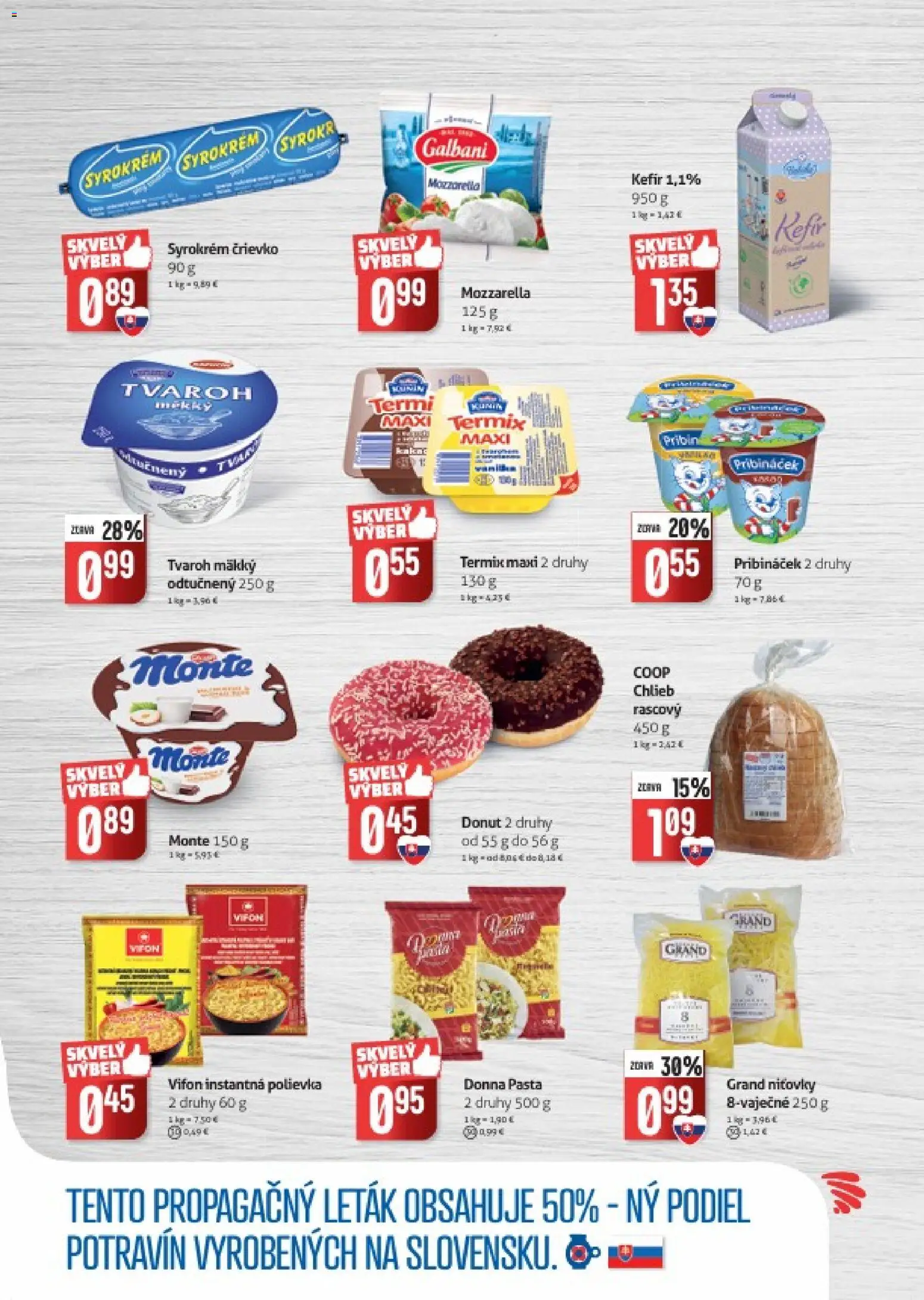Náhľad COOP Jednota letáku platného od 14.10.2026 - Tvaroh, Chlieb, Mozzarella, Kefír, Donut, Termix