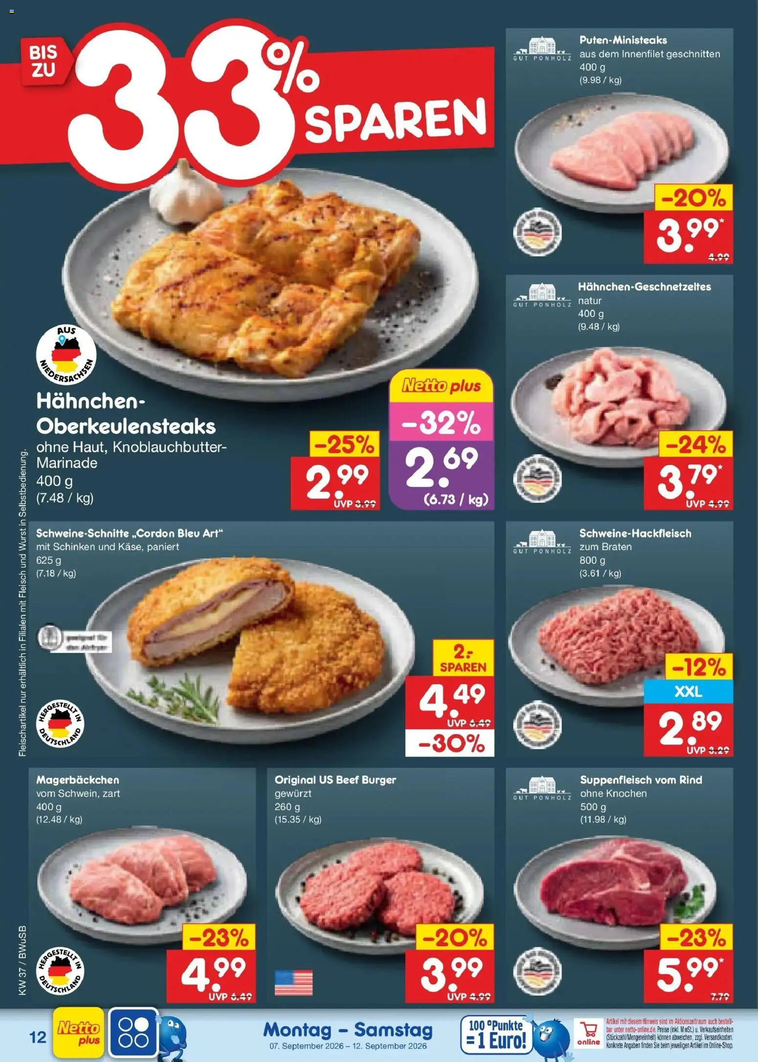 Vorschau von dem Prospekt des Geschäftes Netto Marken-Discount, gültig ab dem 07.09.2026 - Burger, Wurst, Fleisch, Schinken, Suppenfleisch, Hahnchen