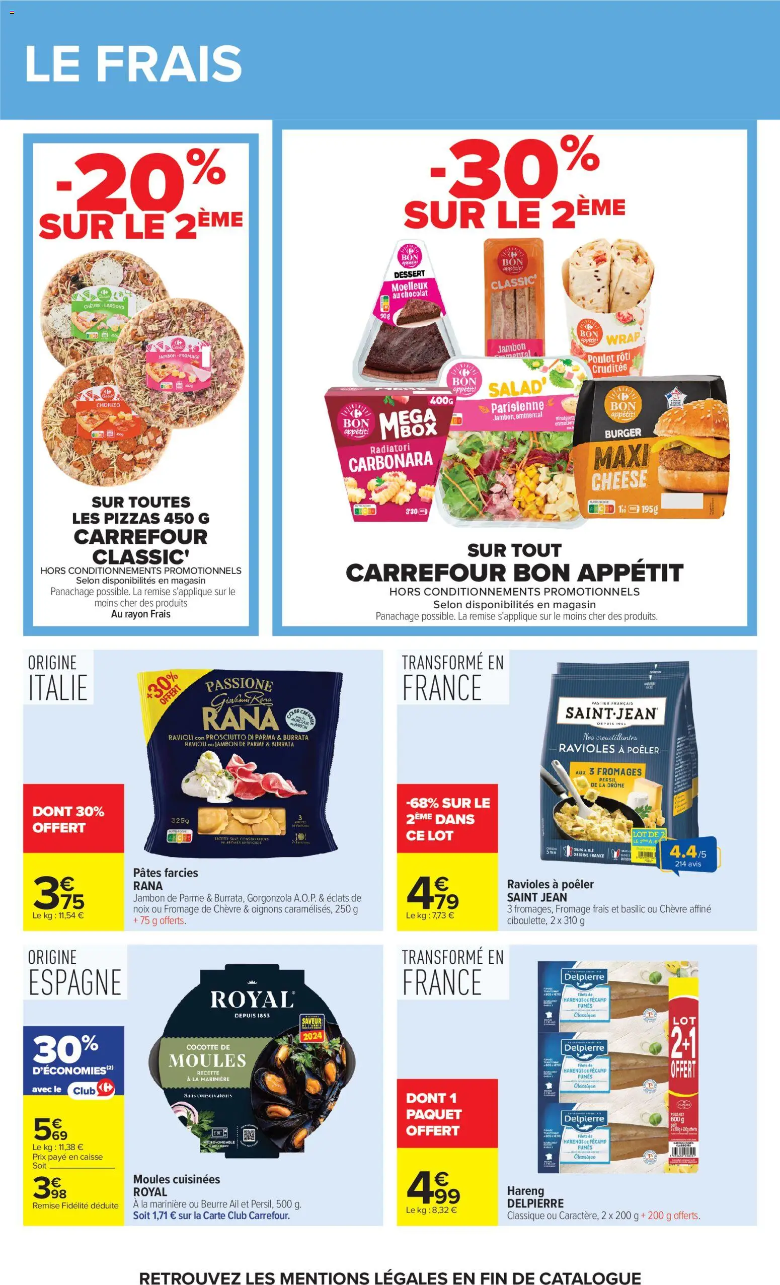 Prévisualisation de Carrefour Market Petit dejeuner du magasin Carrefour Market formulaire valide 01/09/2026 - Burger, Fromage, Poulet, Jean, Moules, Poulet rôti, Wrap, Ail
