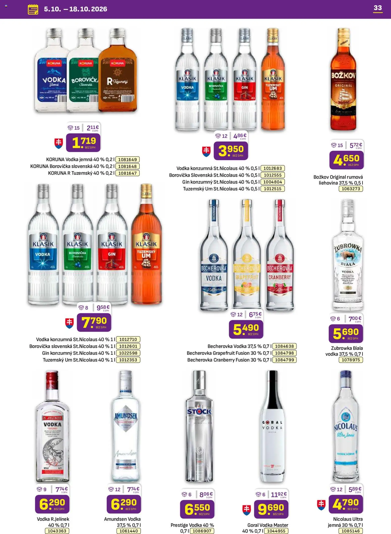 Náhľad Libex letáku platného od 05.10.2026 - Vodka, Borovička, Gin, Becherovka, Amundsen vodka, Grapefruit, Božkov