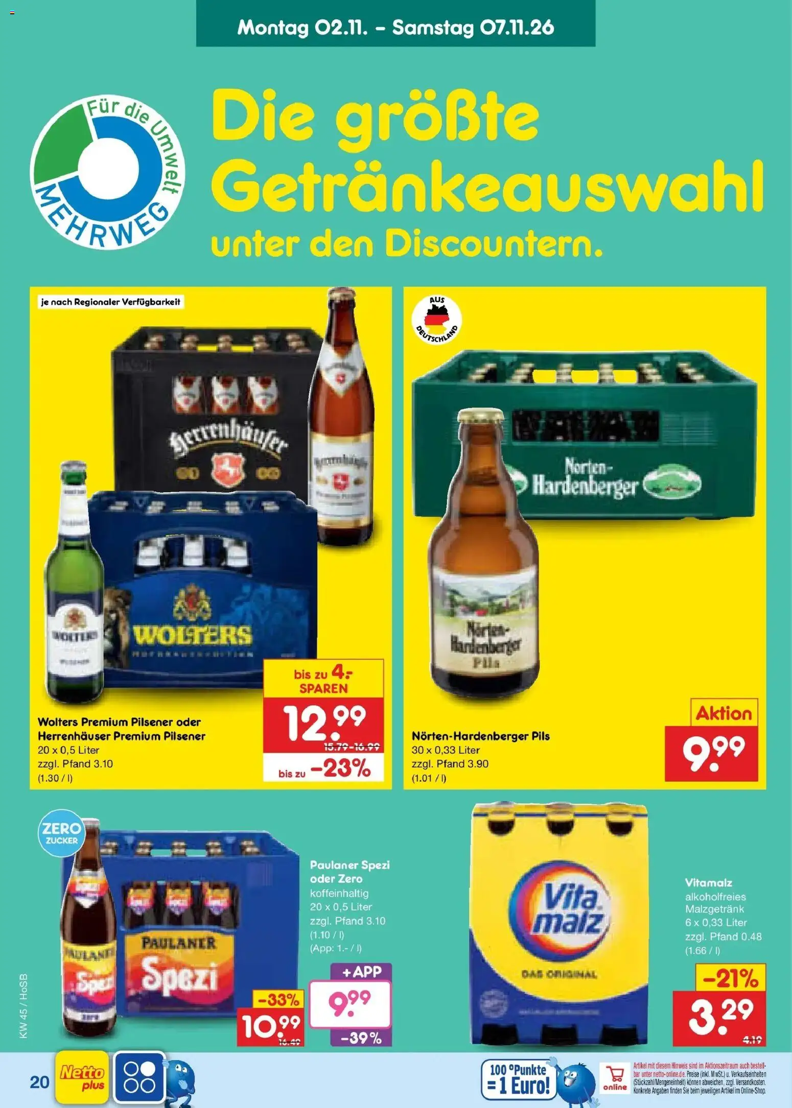 Vorschau von dem Prospekt des Geschäftes Netto Marken-Discount, gültig ab dem 02.11.2026 - Paulaner spezi, Zucker, Paulaner, Pils