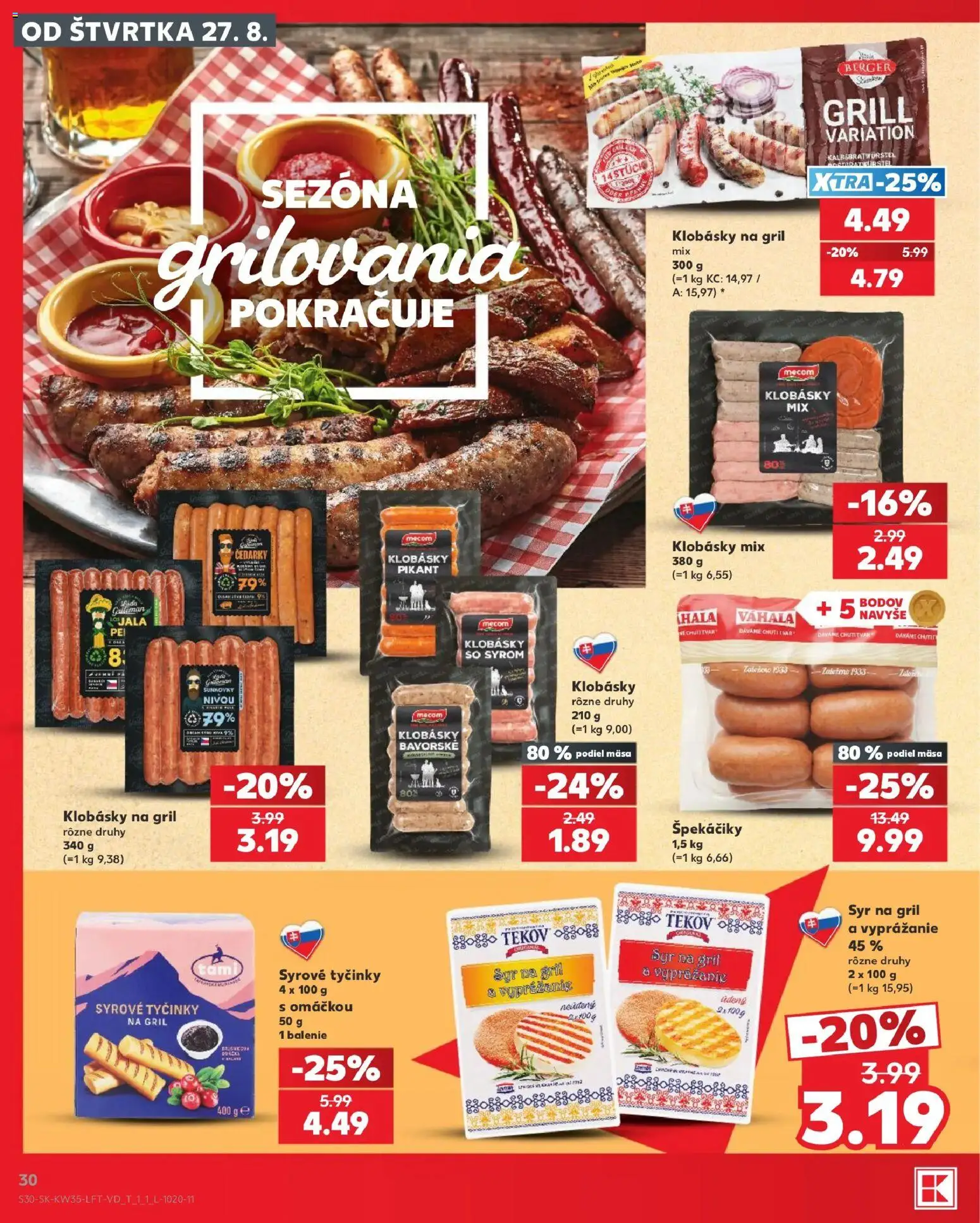 Náhľad Kaufland letáku platného od 27.08.2026 - Syr, Gril, Syrové tyčinky, Syr na gril, Špekáčiky