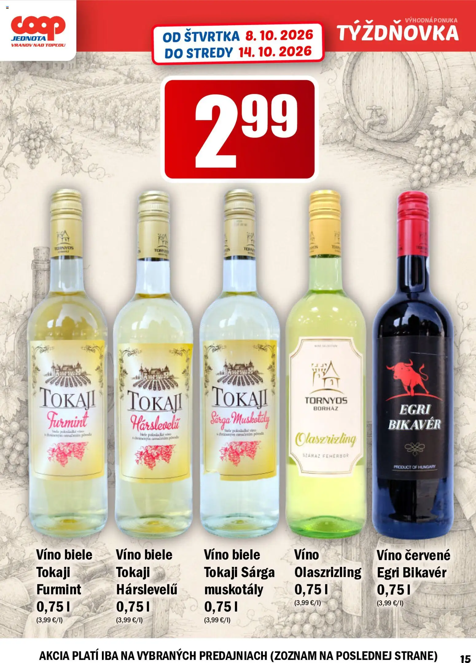 Náhľad COOP Jednota letáku platného od 08.10.2026 - Víno, Biele víno