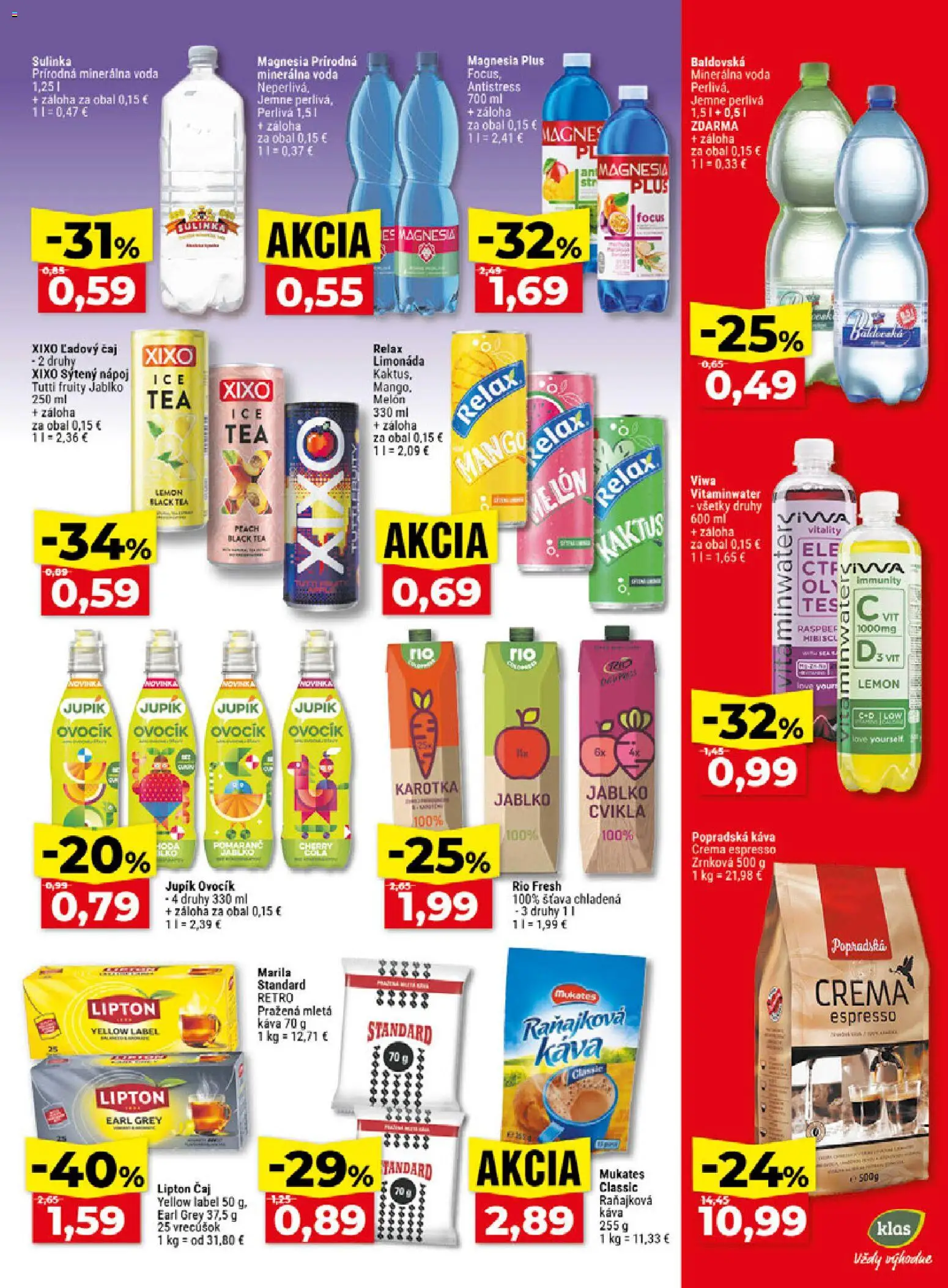 Náhľad Klas letáku platného od 05.10.2026 - Mango, Voda, Cvikla, Magnesia, Minerálna voda, Limonáda, Ľadový čaj, Šťava