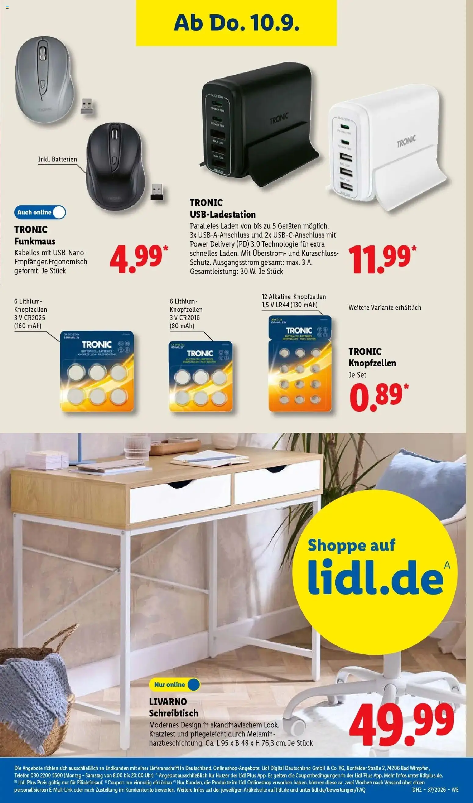 Vorschau von dem Prospekt des Geschäftes Lidl, gültig ab dem 07.09.2026 - Telefon, Batterien, Bad, USB