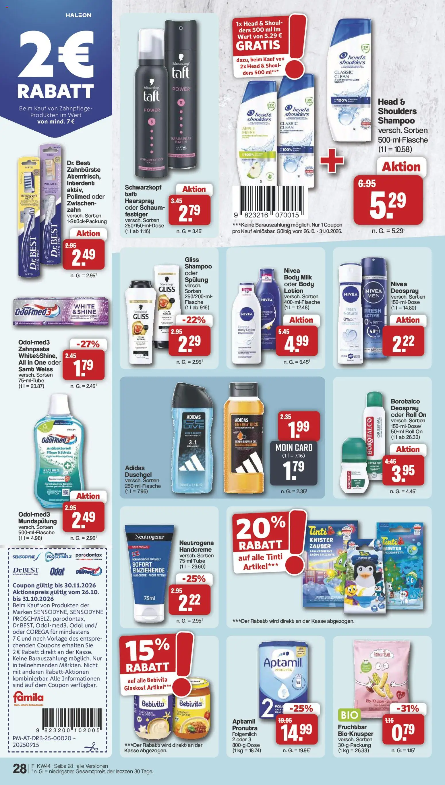Vorschau von dem Prospekt des Geschäftes Famila Nordwest, gültig ab dem 26.10.2026 - Apple, Spaghetti, Energy, Zahnbürste, Duschgel, Serum, Body Lotion, Deospray