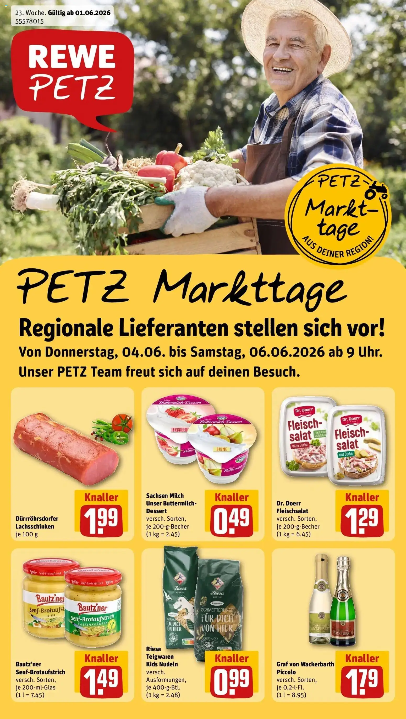 Vorschau von dem Prospekt des Geschäftes Rewe, gültig ab dem 01.06.2026 - Pasta, Salat, Nudeln, Milch, Fleisch, Eier, Buttermilch