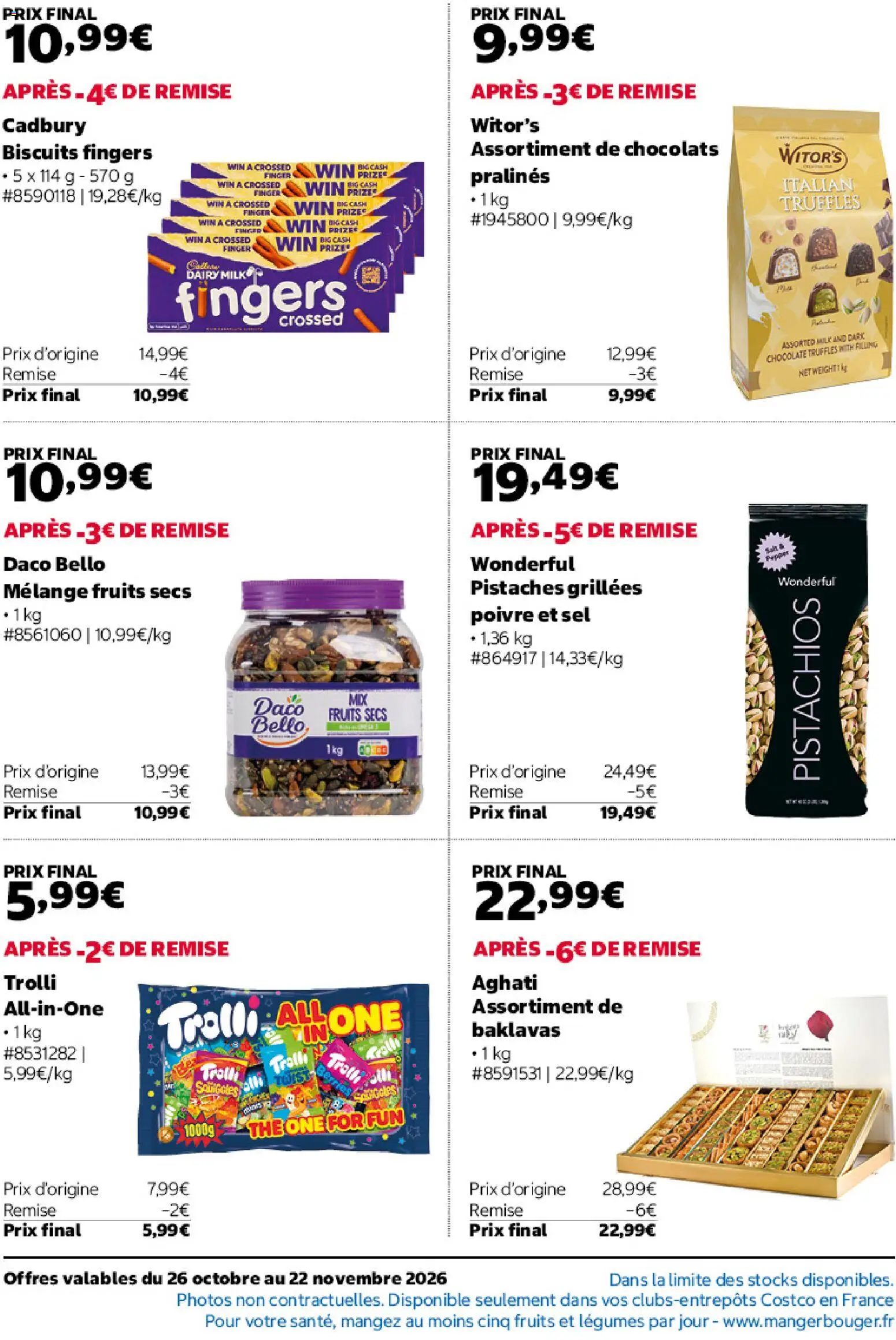 Prévisualisation de Costco catalogue du magasin Costco formulaire valide 26/10/2026 - Fruits, Thé, Biscuits, Sel, Poivre, Fruits secs, Pistaches, Assortiment de chocolats