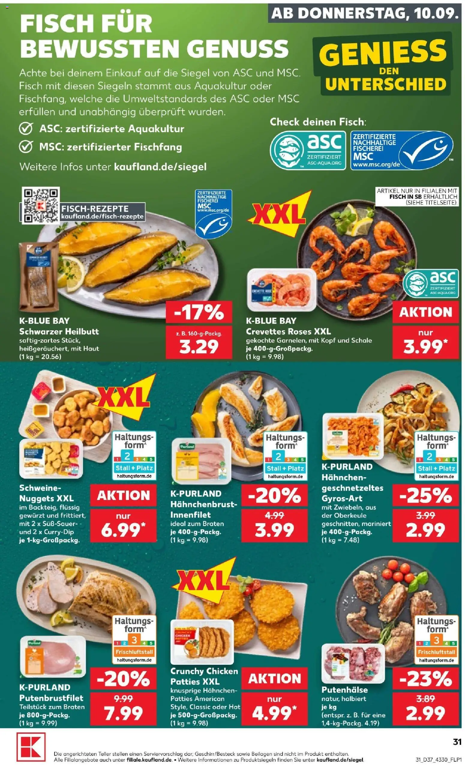Vorschau von dem Prospekt des Geschäftes Kaufland, gültig ab dem 10.09.2026 - Fisch, Beilagen, Hahnchen, Hahnchenbrust