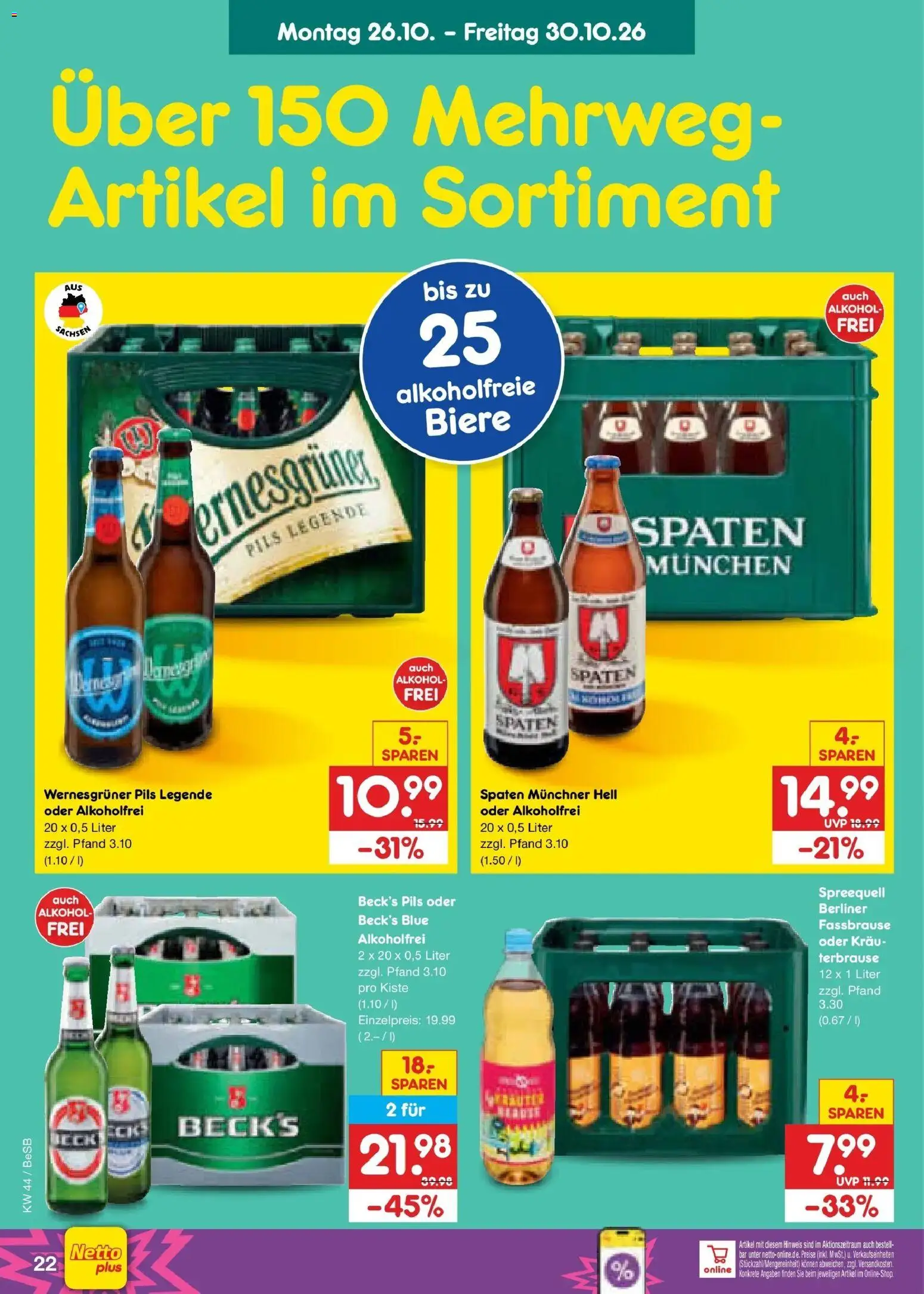 Vorschau von dem Prospekt des Geschäftes Netto Marken-Discount, gültig ab dem 28.10.2026 - Alkohol, Berliner, Fassbrause, Pils, Wernesgruner