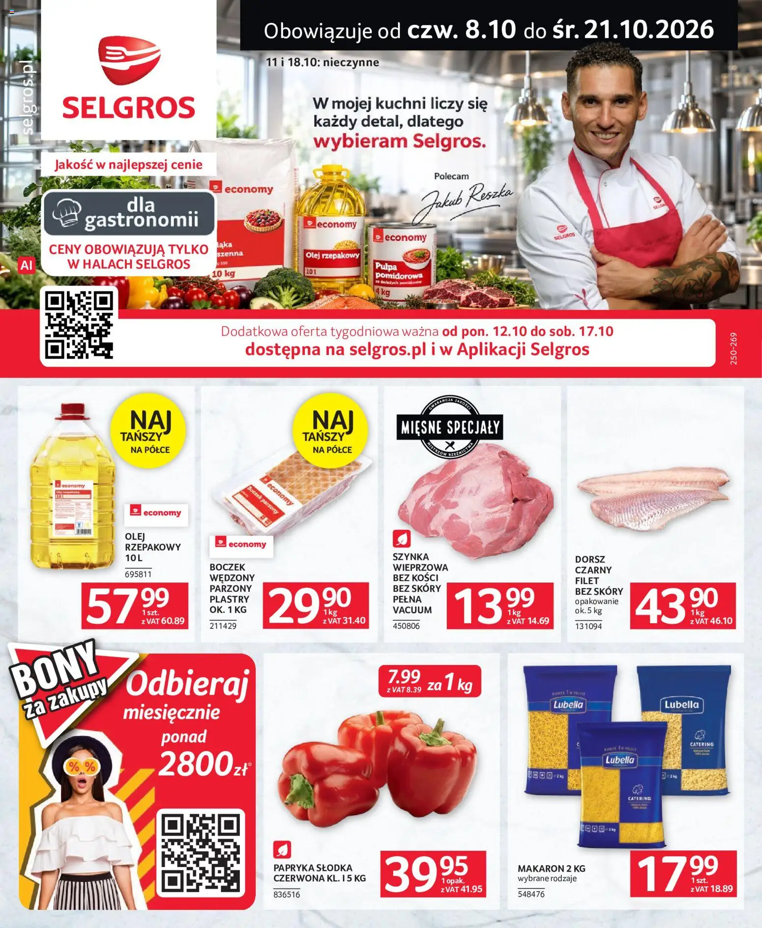 Pogląd gazetki "Selgros cash&carry gazetka - Oferta dla gastronomii" ze sklepu Selgros cash&carry ważnej od 08.10.2026 - Makaron, Dorsz, Olej, Papryka, Szynka, Boczek, Olej rzepakowy, Specjały
