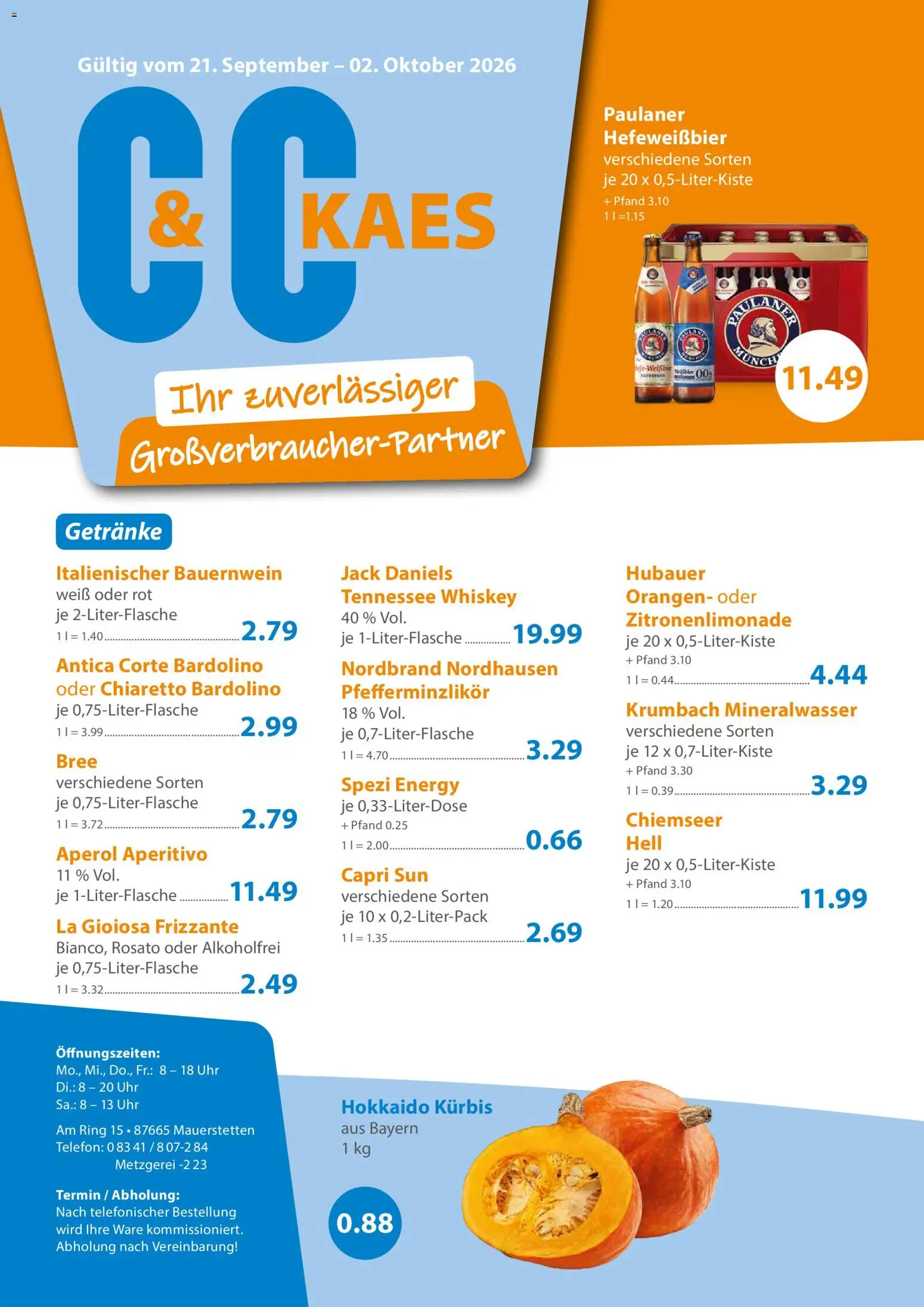 Vorschau von dem Prospekt des Geschäftes C&C, gültig ab dem 21.09.2026 - Uhr, Telefon, Kürbis, Whiskey, Paulaner, Capri sun, Energy, Bree