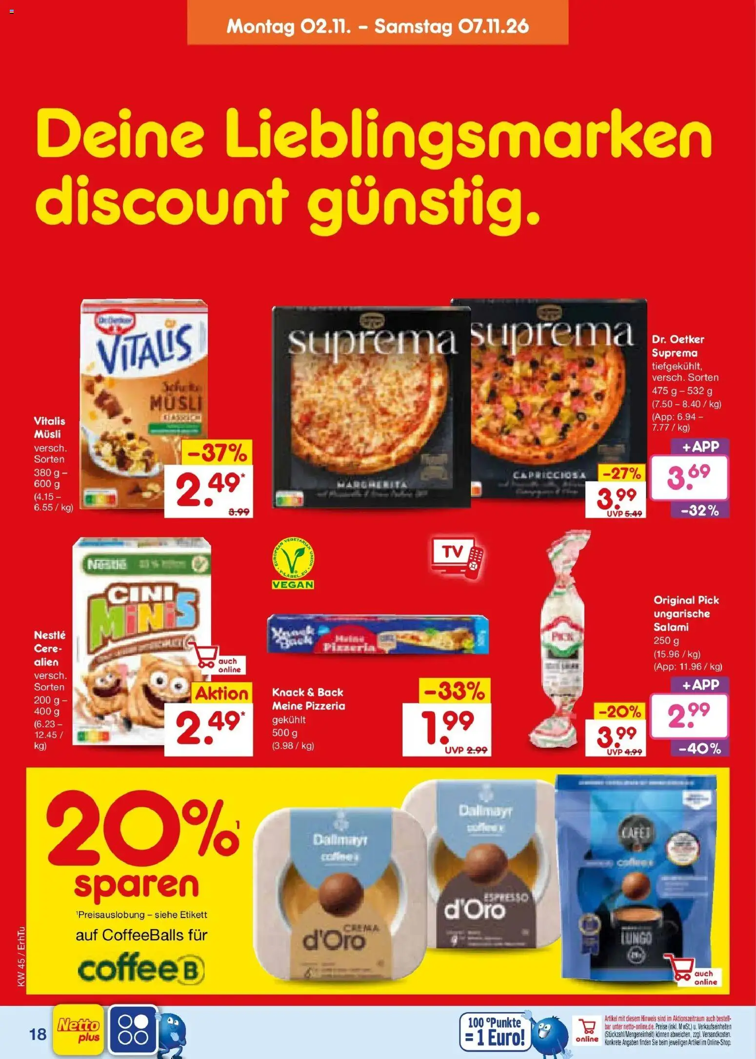 Vorschau von dem Prospekt des Geschäftes Netto Marken-Discount, gültig ab dem 02.11.2026 - Dallmayr, Salami, Musli