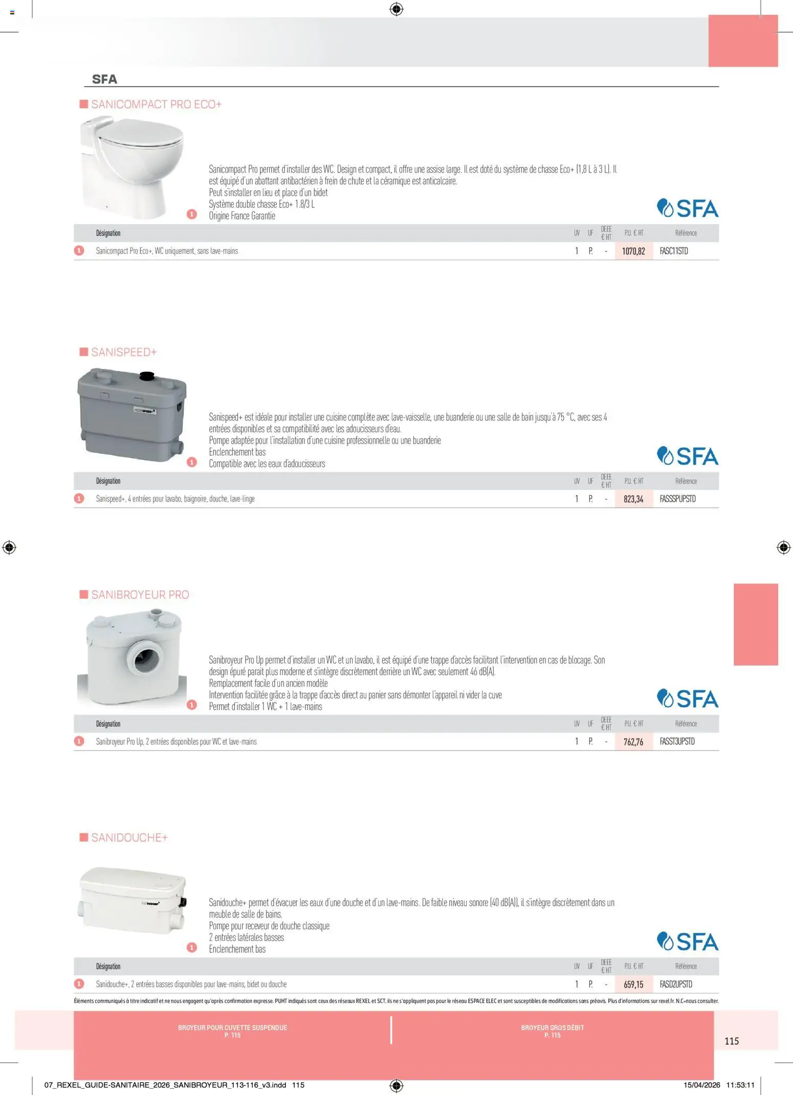Prévisualisation de Rexel - Brochure Sanitaire du magasin Rexel formulaire valide 20/04/2026 - Meuble, Douche, Panier, Broyeur