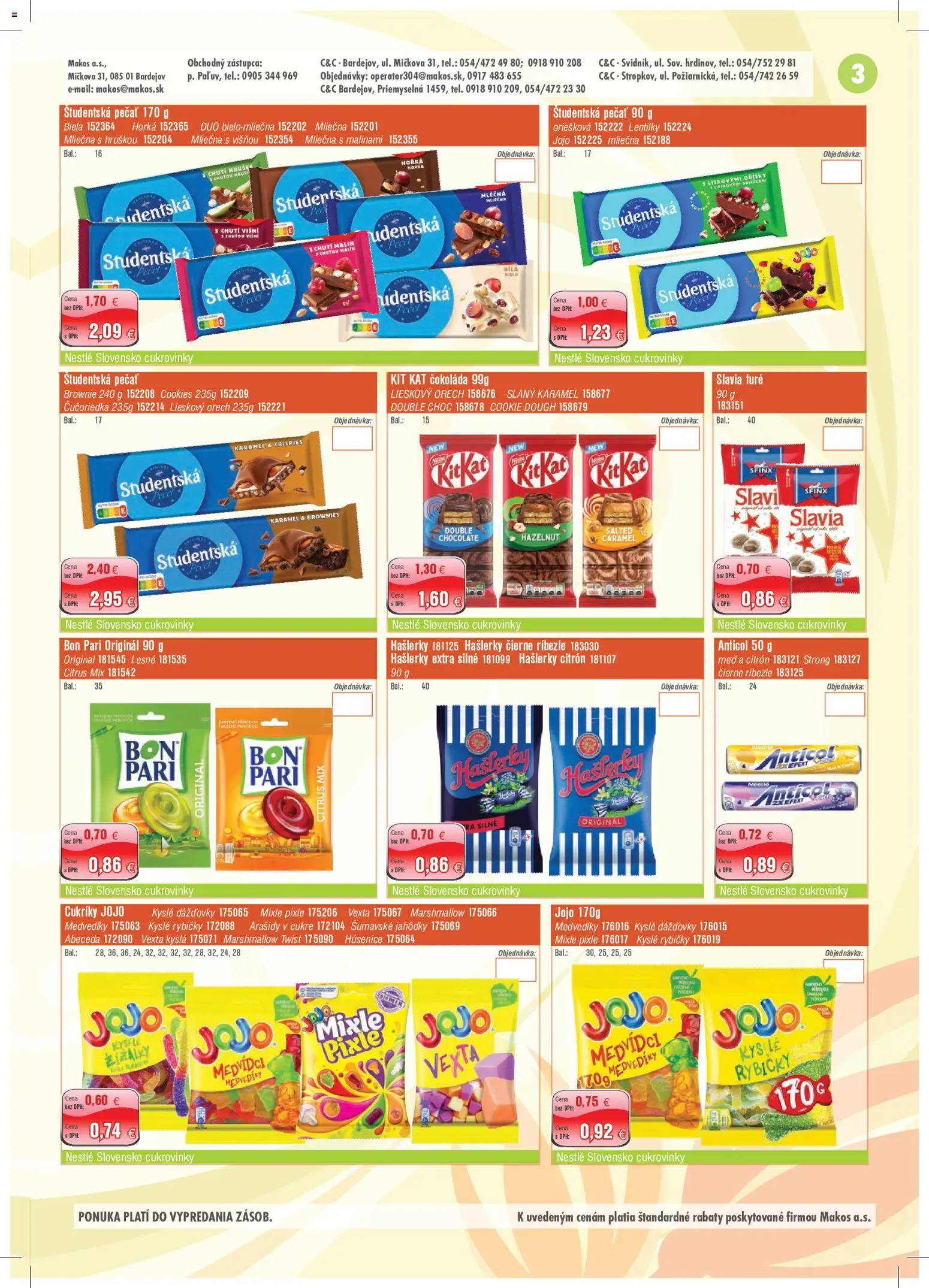 Náhľad Makos letáku platného od 28.09.2026 - Med, Brownies, Čokoláda, Cukrovinky, Študentská pečať, Arašidy, Cukríky, Ríbezle