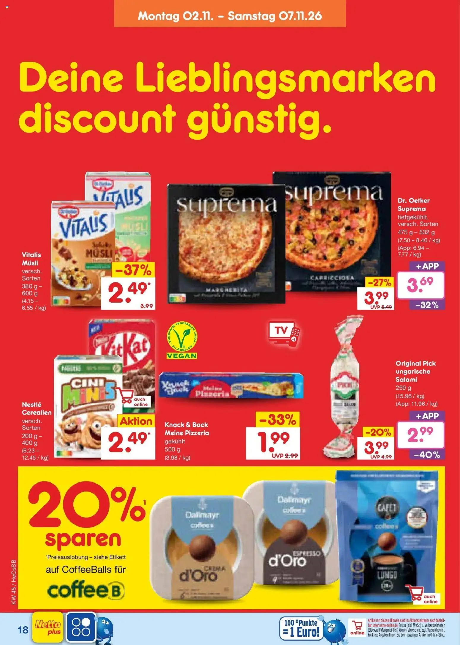 Vorschau von dem Prospekt des Geschäftes Netto Marken-Discount, gültig ab dem 02.11.2026 - Dallmayr, Salami, Musli