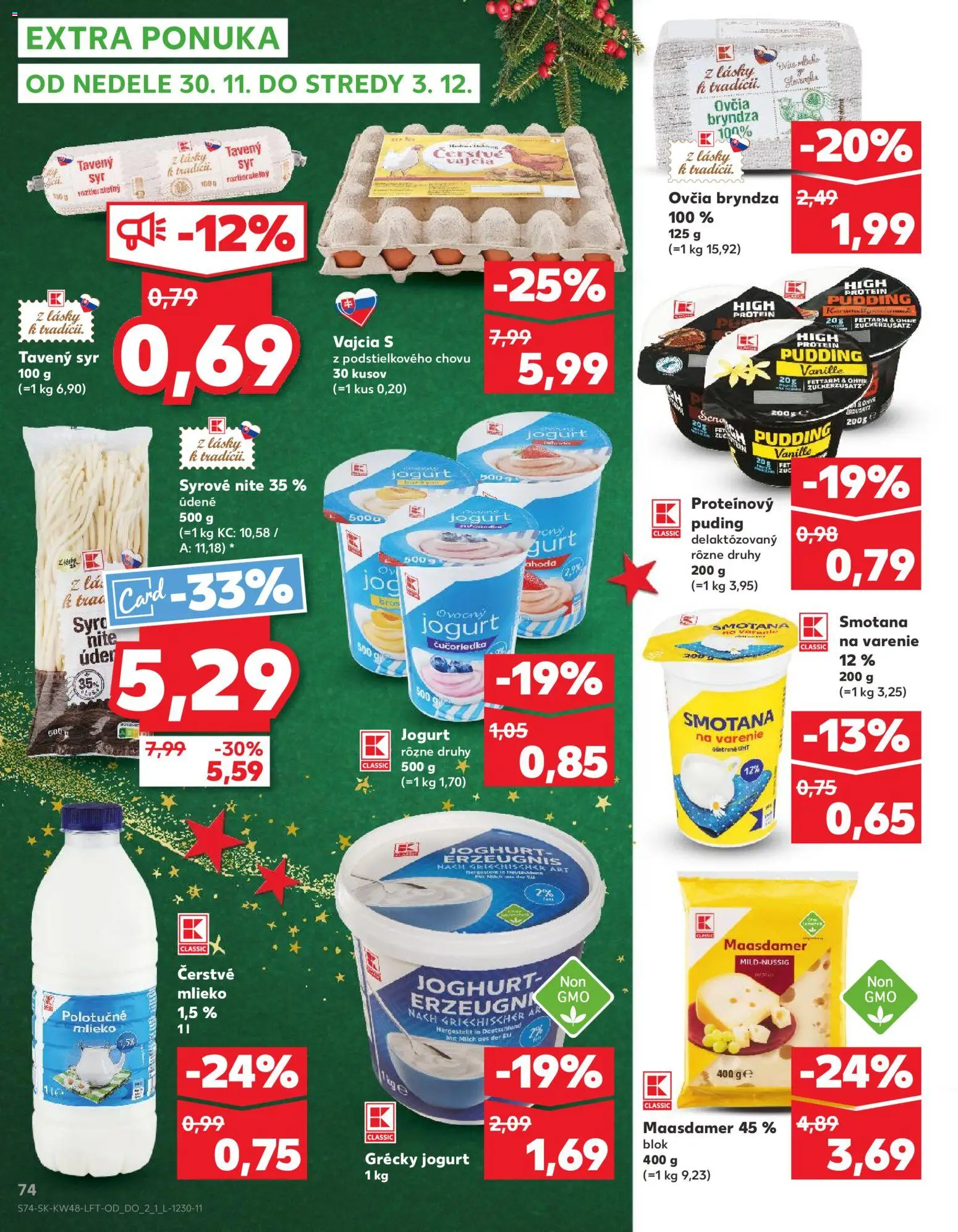 Náhľad Kaufland letáku platného od 27.11.2025 - Protein, Syr, Bryndza, Puding, Vajcia, Smotana, Grécky jogurt, Proteínový puding